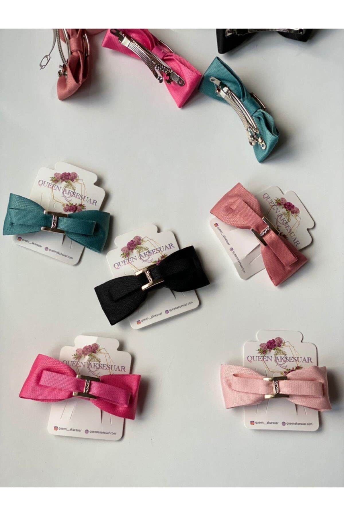 Trend Moda 5li Metal Klipsli Toka Seti Pembe Mavi Siyah Pudra