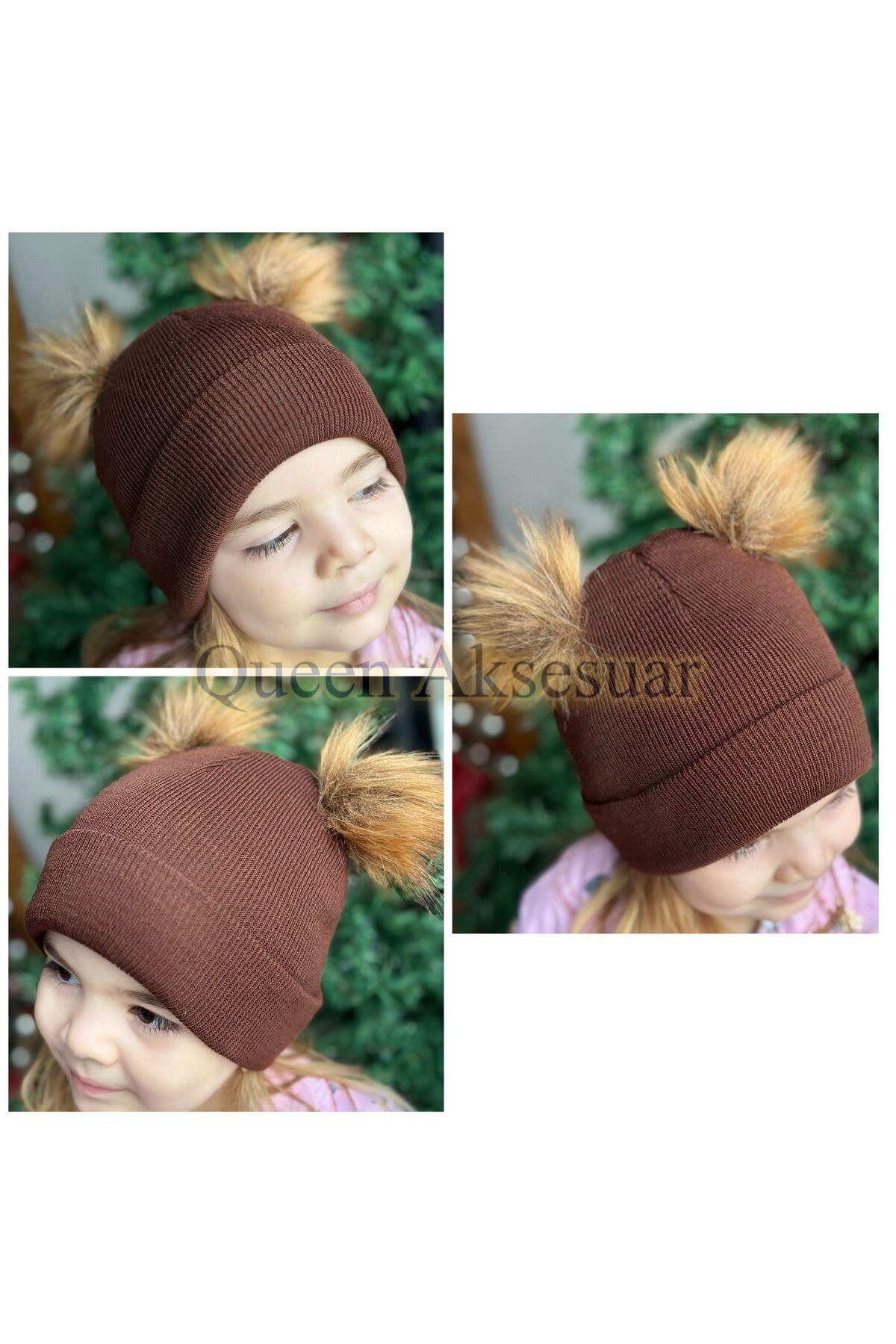 Trend moda ayarlanabilir ölçülü lol bebek ponponlu pon pon bere şapka çocuk kadın bebek kahverengi