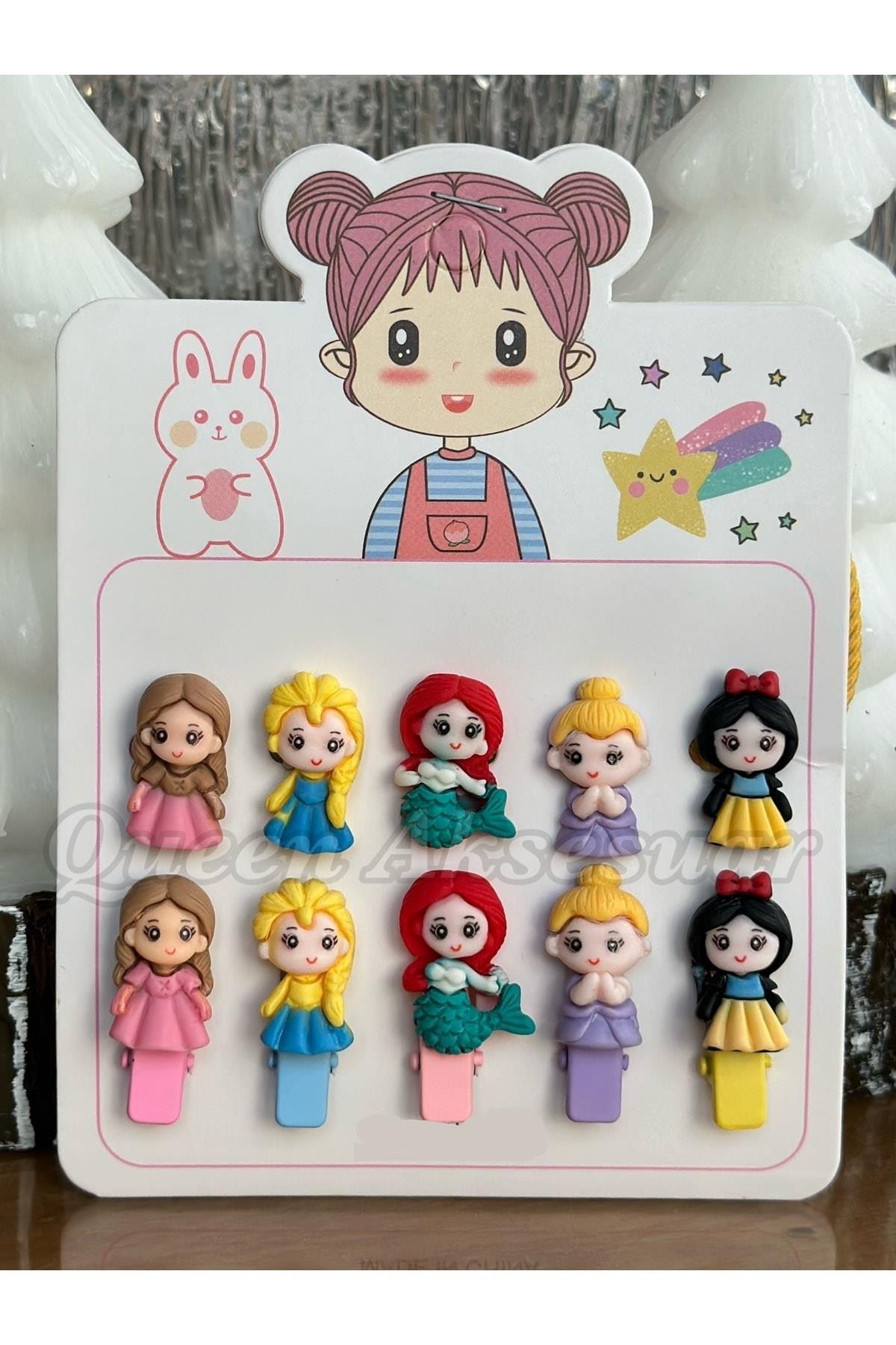 Trend Moda Çocuk Bebek Lastik Pensli Prenses Toka Seti 10 Lu Deniz Kızı Elsa Ariel Sindrella Pamuk P