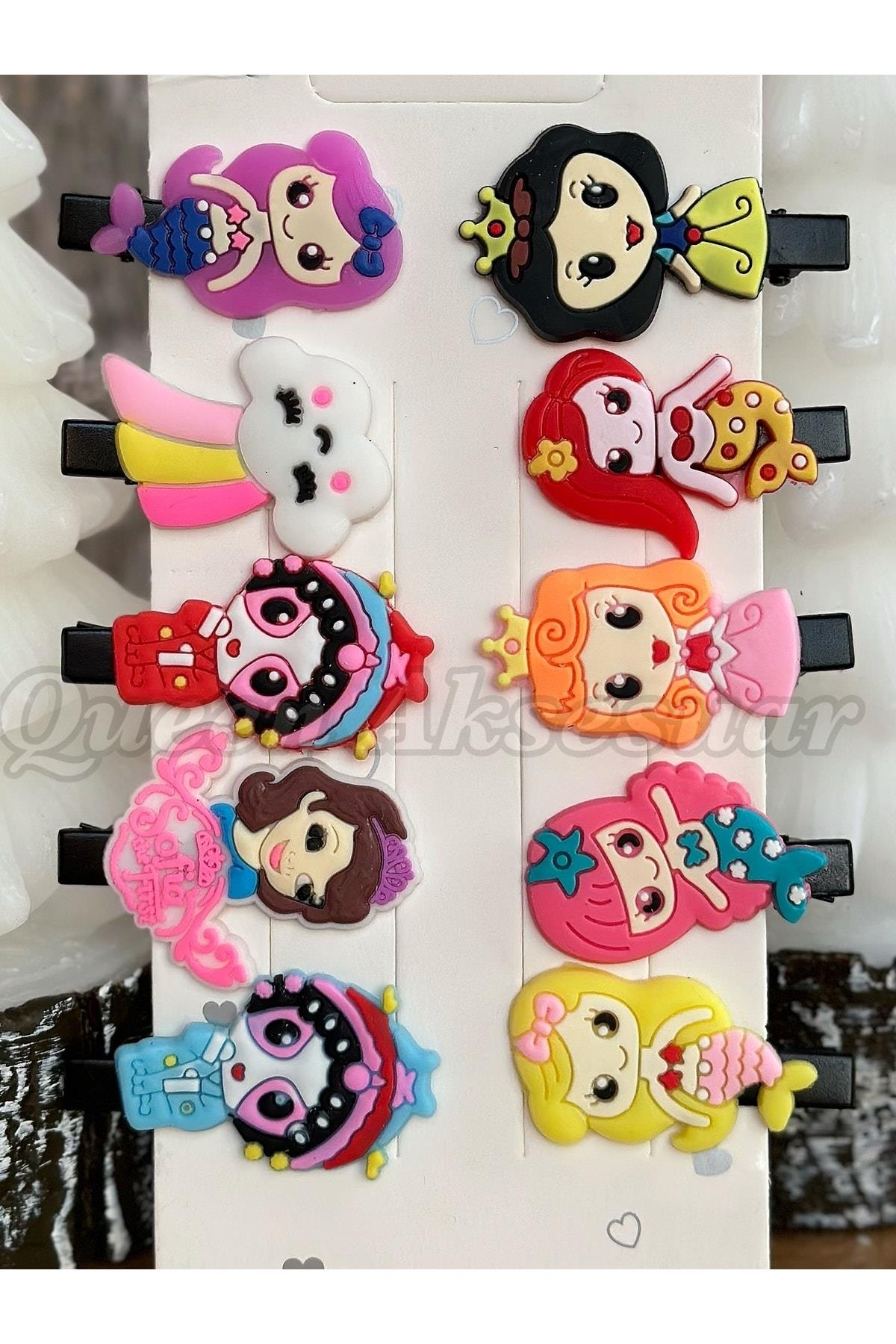 Trend Moda Çocuk Bebek Metal Pensli Klipsli Toka Seti 10 Lu Prenses Deniz Kızı Sofia Set