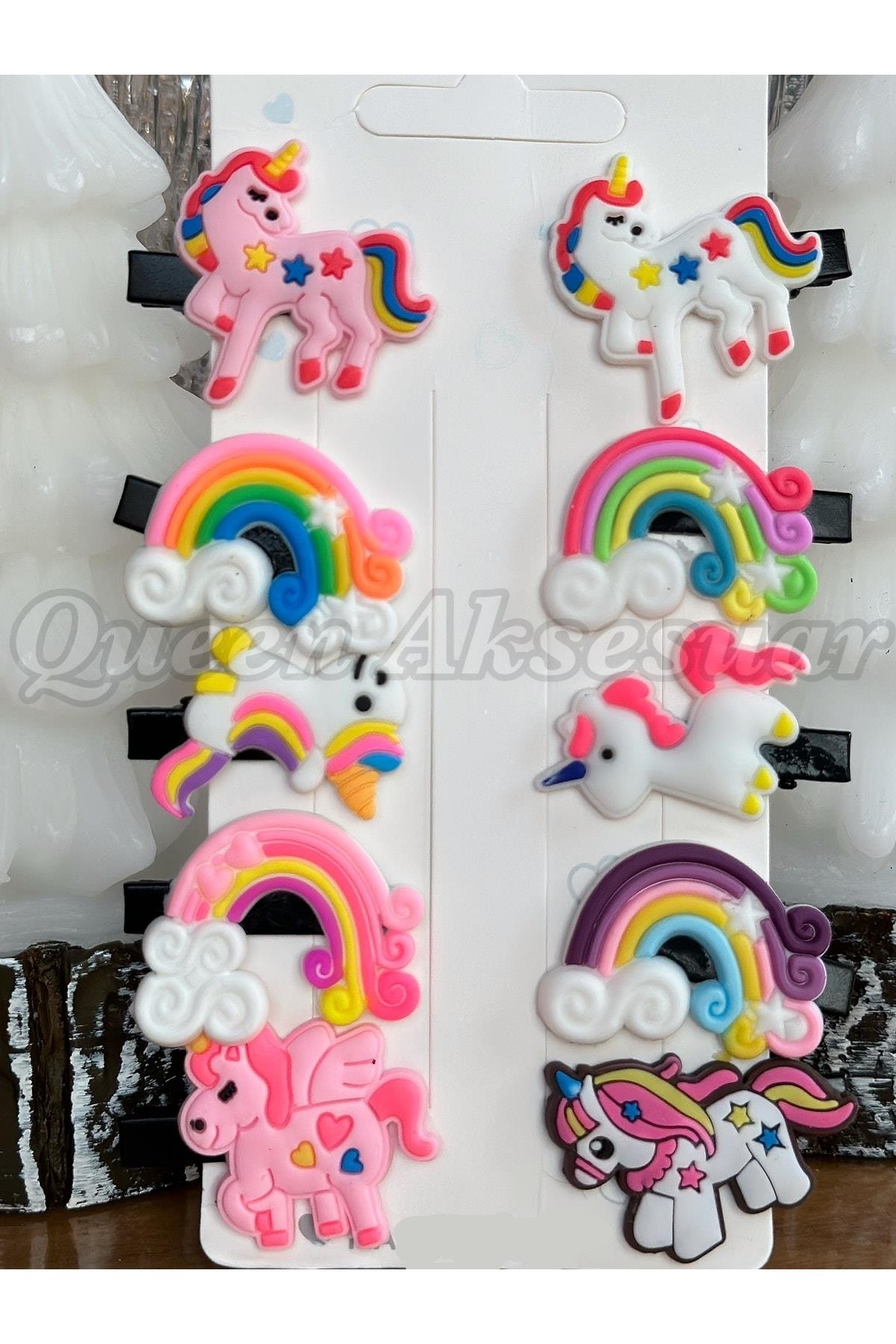 Trend Moda Çocuk Bebek Metal Pensli Klipsli Toka Seti 10lu Gökkuşağı Unicorn Renkli