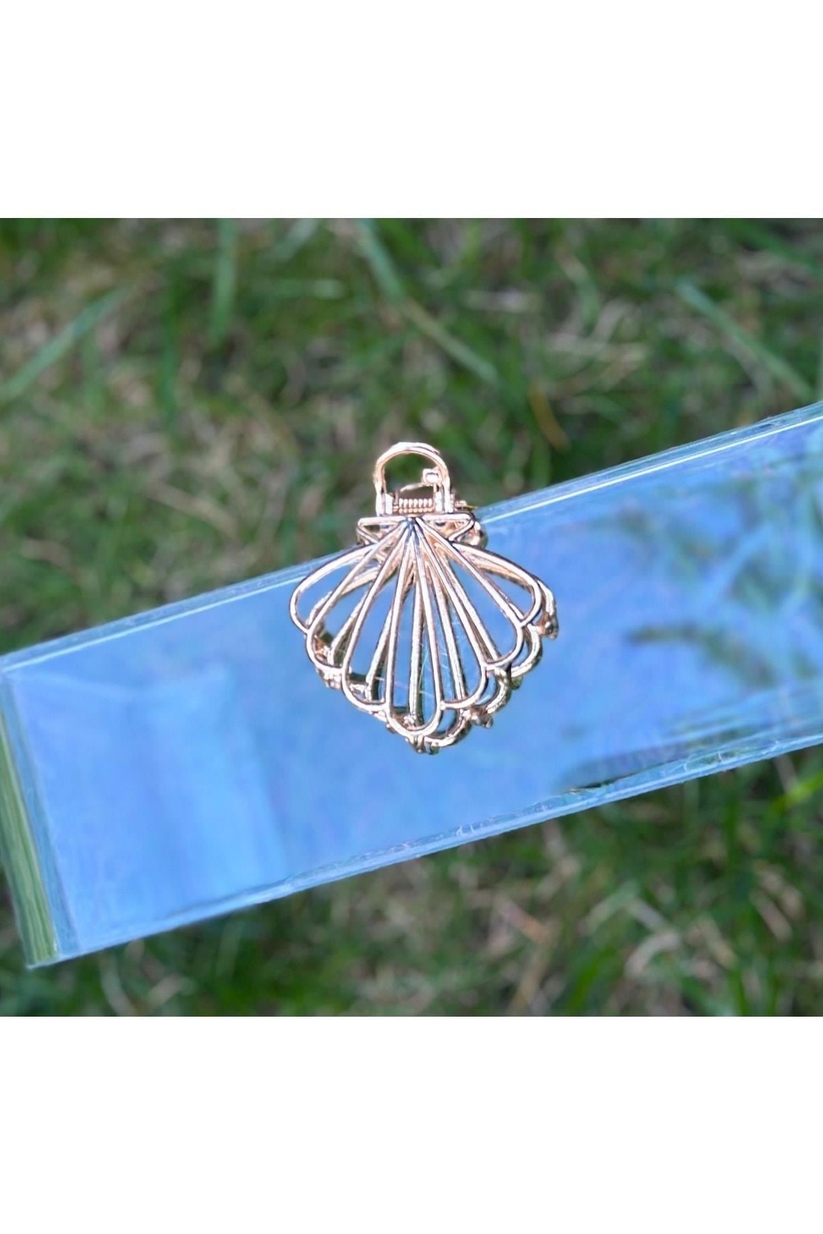 trend moda deniz kabuğu istiridye metal yelpaze kadın çocuk tokası mandal klips toka gold altın