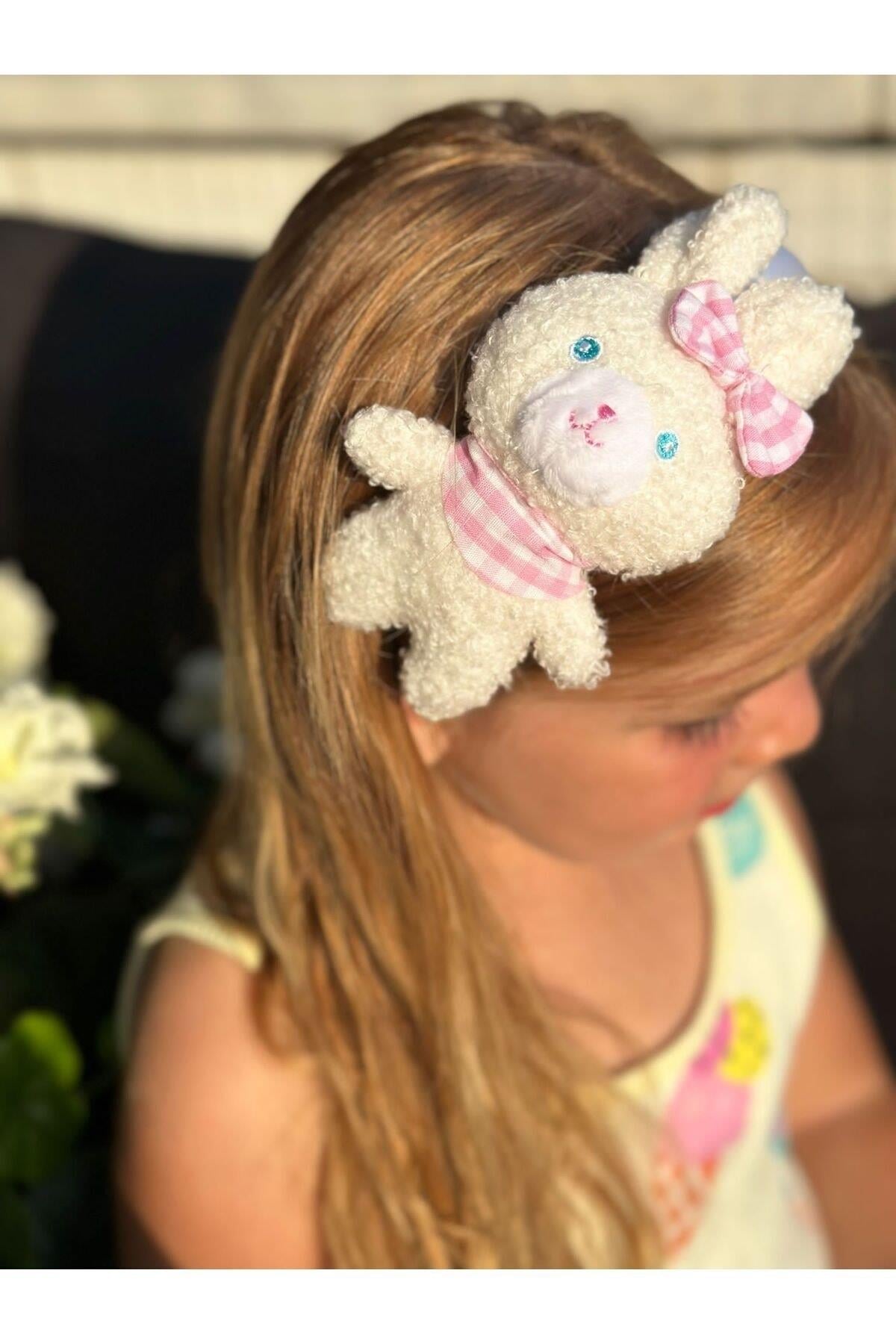 Trend moda lüks sevimli pembe ekose peluş tavşan oyuncaklı taç kadın çocuk tacı