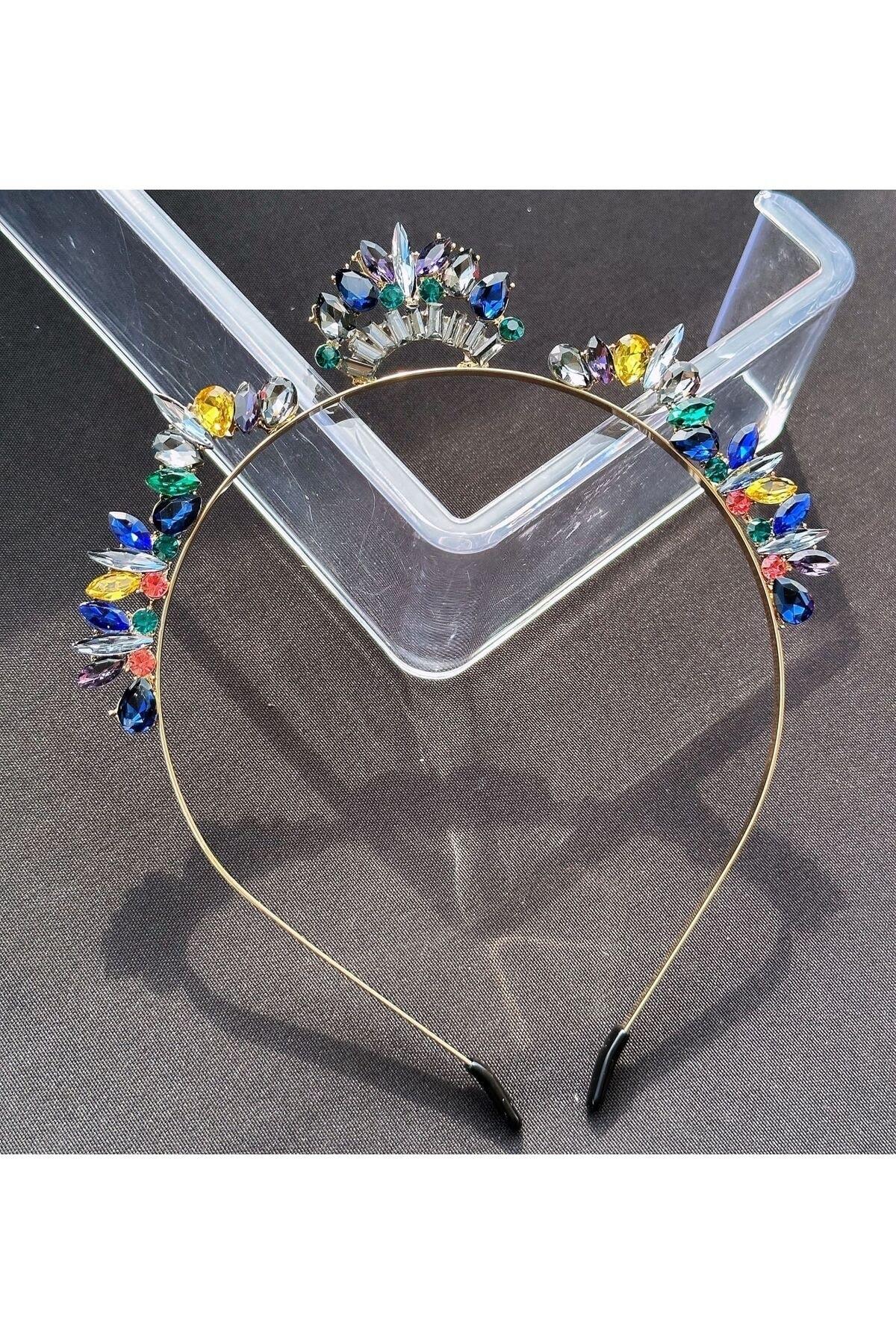 Trend moda metal lüks kristal aloha karnaval renkli cam taşlı taç kadın çocuk tacı