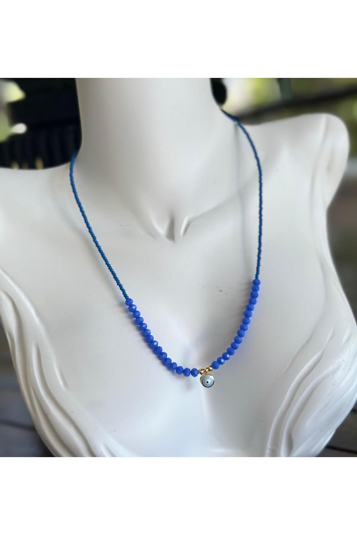 Trend moda miyuki tarz nazar boncuklu saks mavi uğur kolyesi kadın çocuk