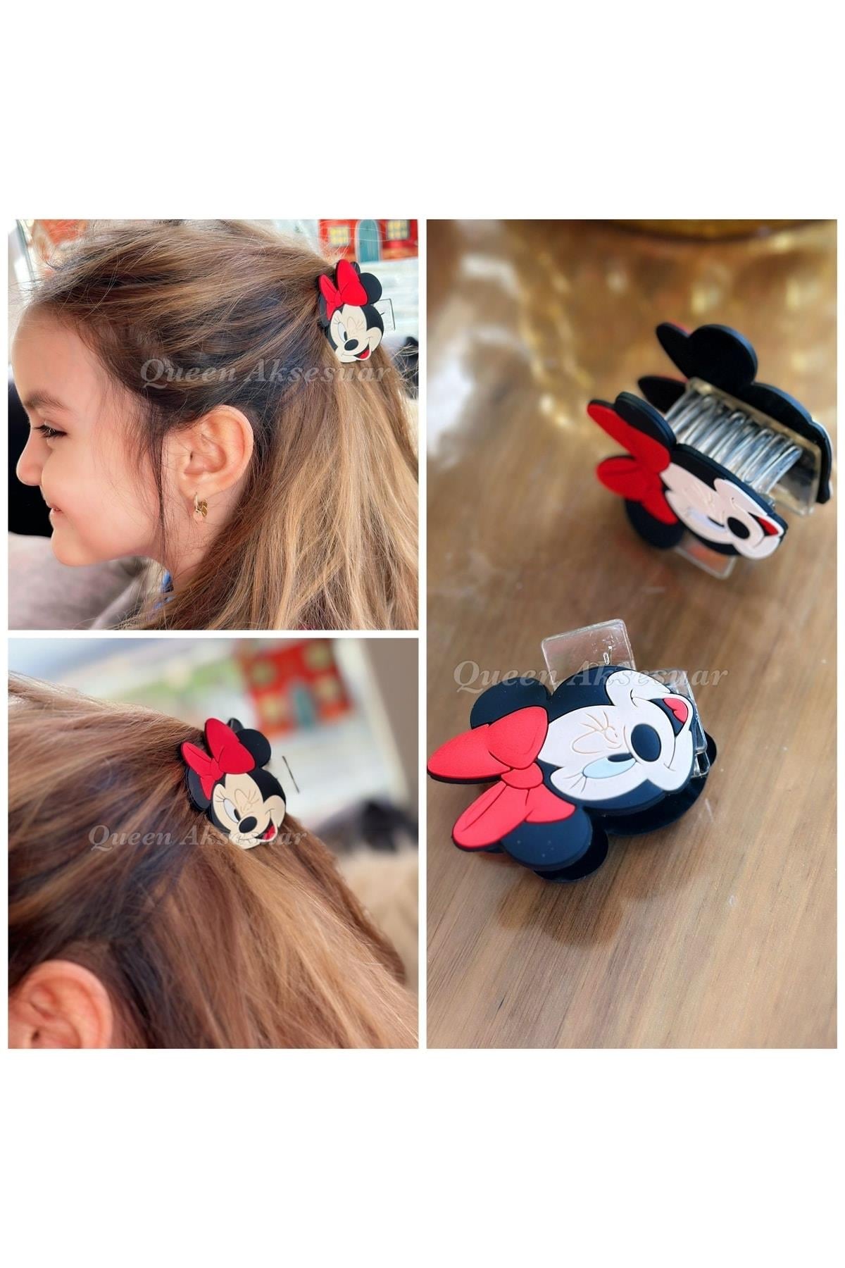 Trend Moda Şeffaf Büyük Minnie Mouse Fare Mandal Klipsli Toka Çocuk Kadın Tokası Kırmızı