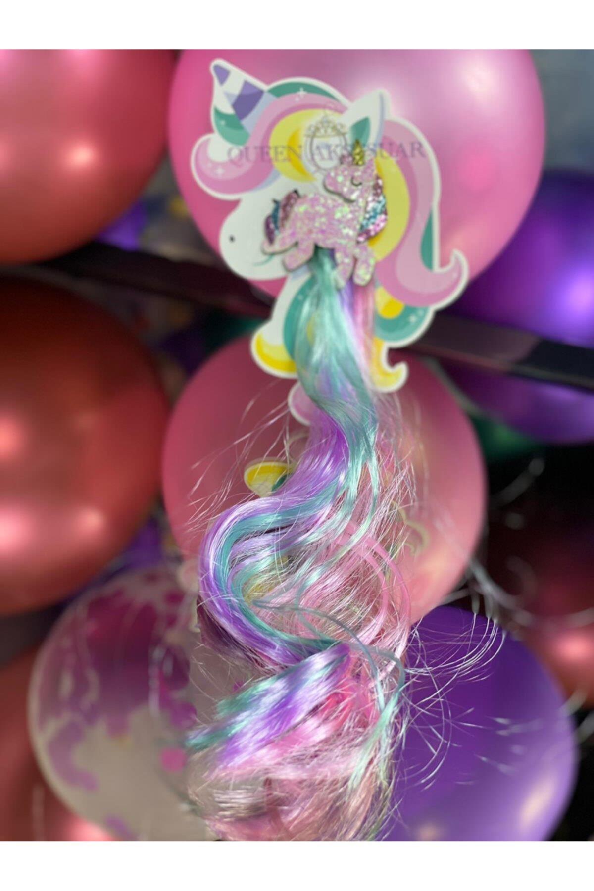 Unicorn Simli Parlak Pembe Lila Yeşil Sarkıt Çocuk Saç Postiş Toka