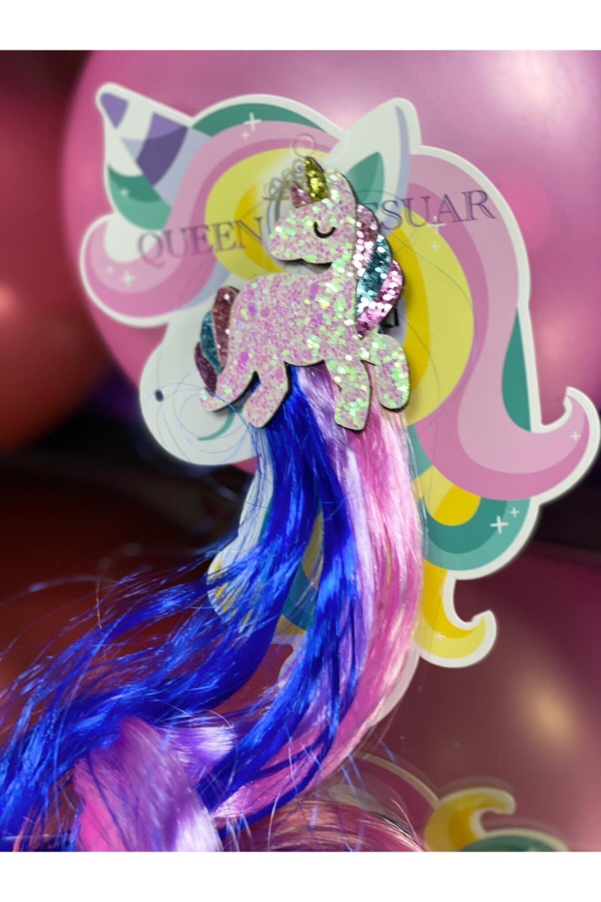 Unicorn Simli Parlak Pembe Mor Lila Lacivert Saks Sarkıt Çocuk Saç Postiş Toka
