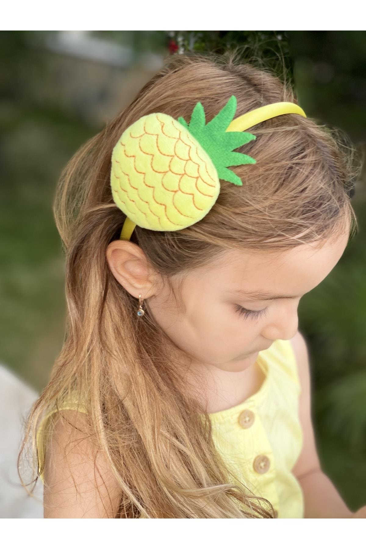 Yazlık Sevimli 3d Boyutlu Peluş Ananas Neon Sarı Taç Çocuk Kadın Tacı