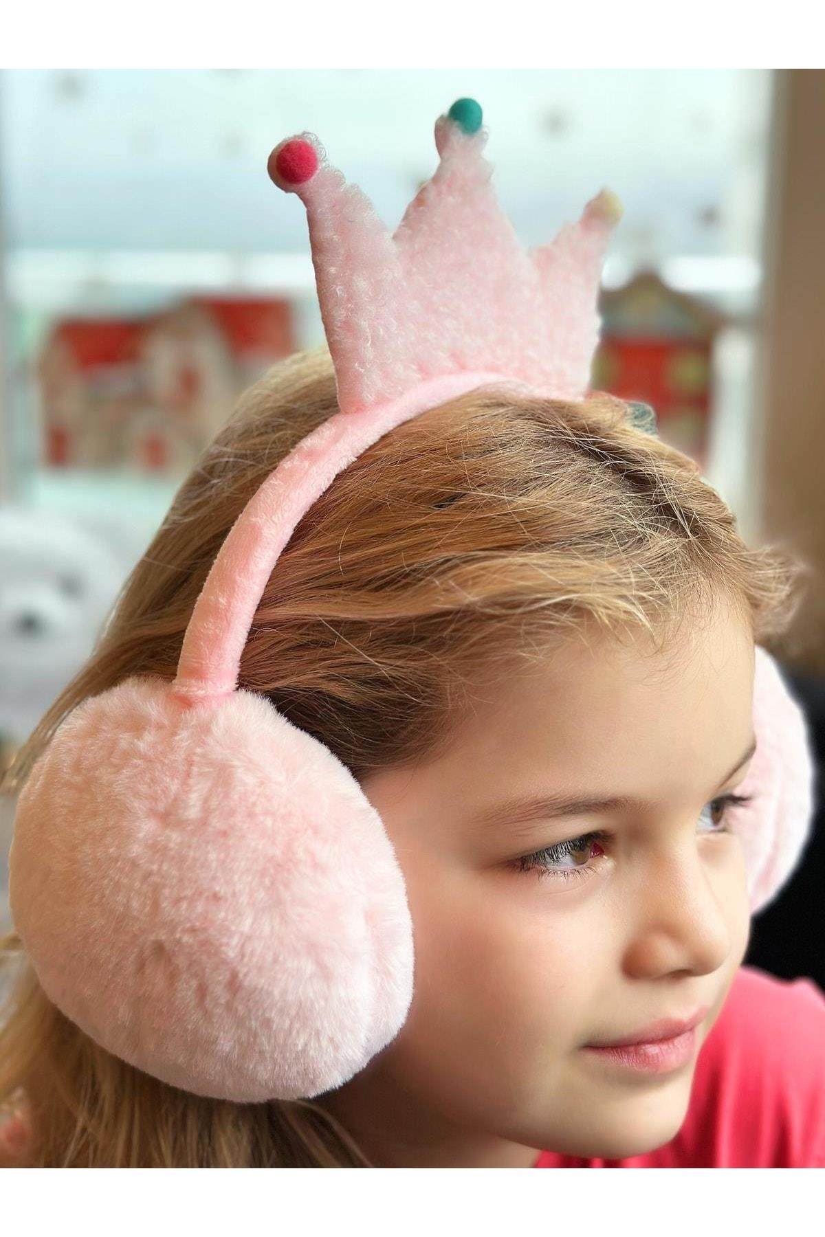 Yeni Moda Sevimli Pofuduk Tüylü Peluş Kaşmir Prenses Kraliçe Taçlı Kulaklık Çocuk Yetişkin Pembe