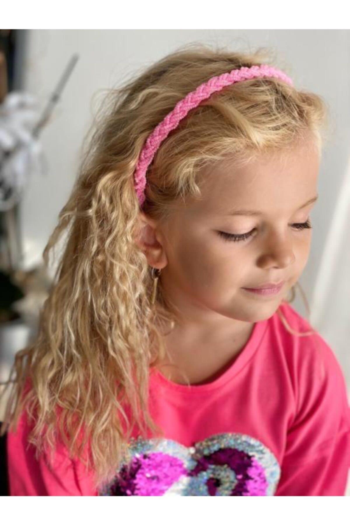 Yeni Moda Trend Parlak Taş Boncuklu Örgü Taç Anne Çocuk Şeker Pembe