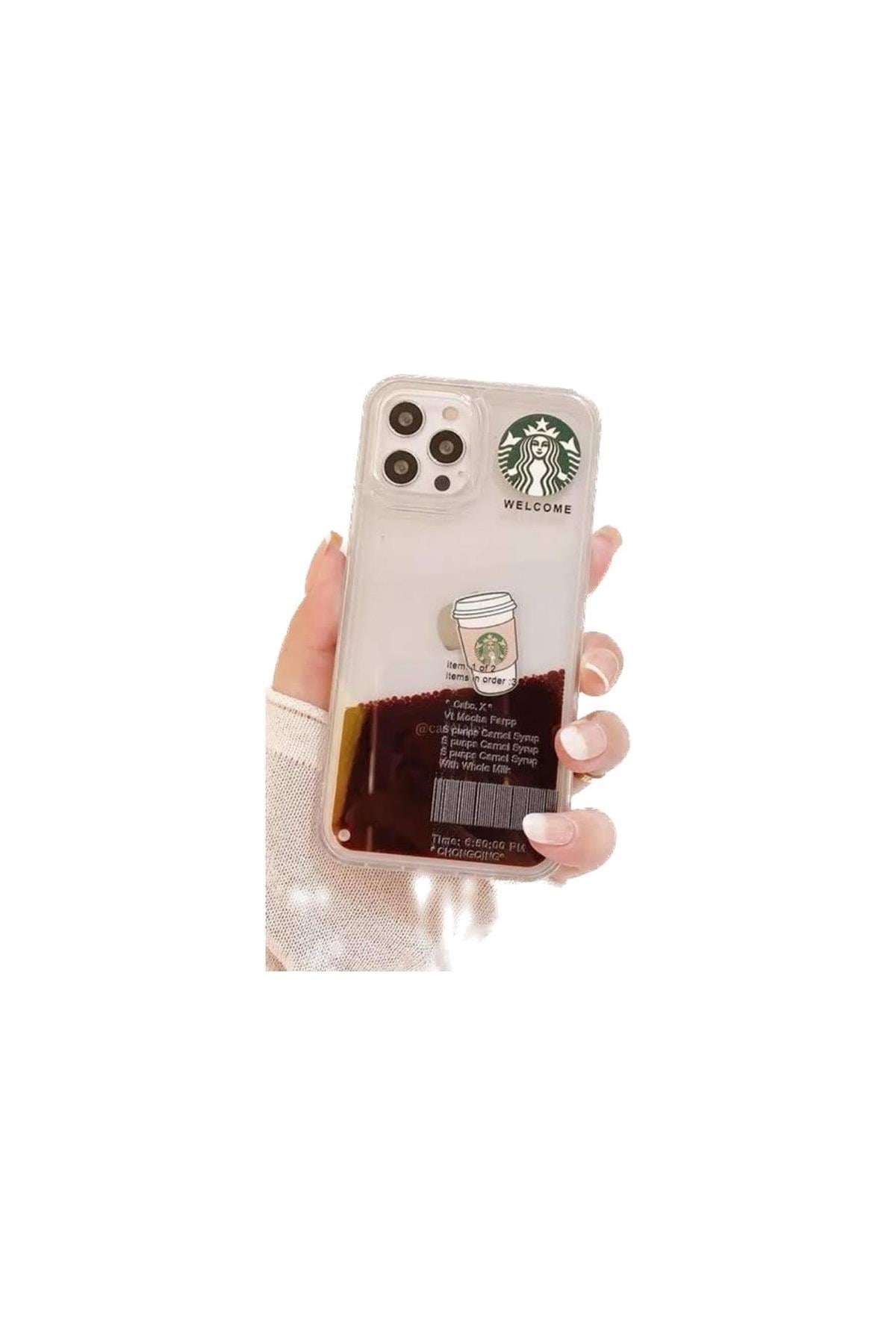 Yeni Starbucks Mocha Kahve Sıvı Hareket Eden Sulu Şeffaf Telefon Kapağı Kapak Iphone 13 Pro Max