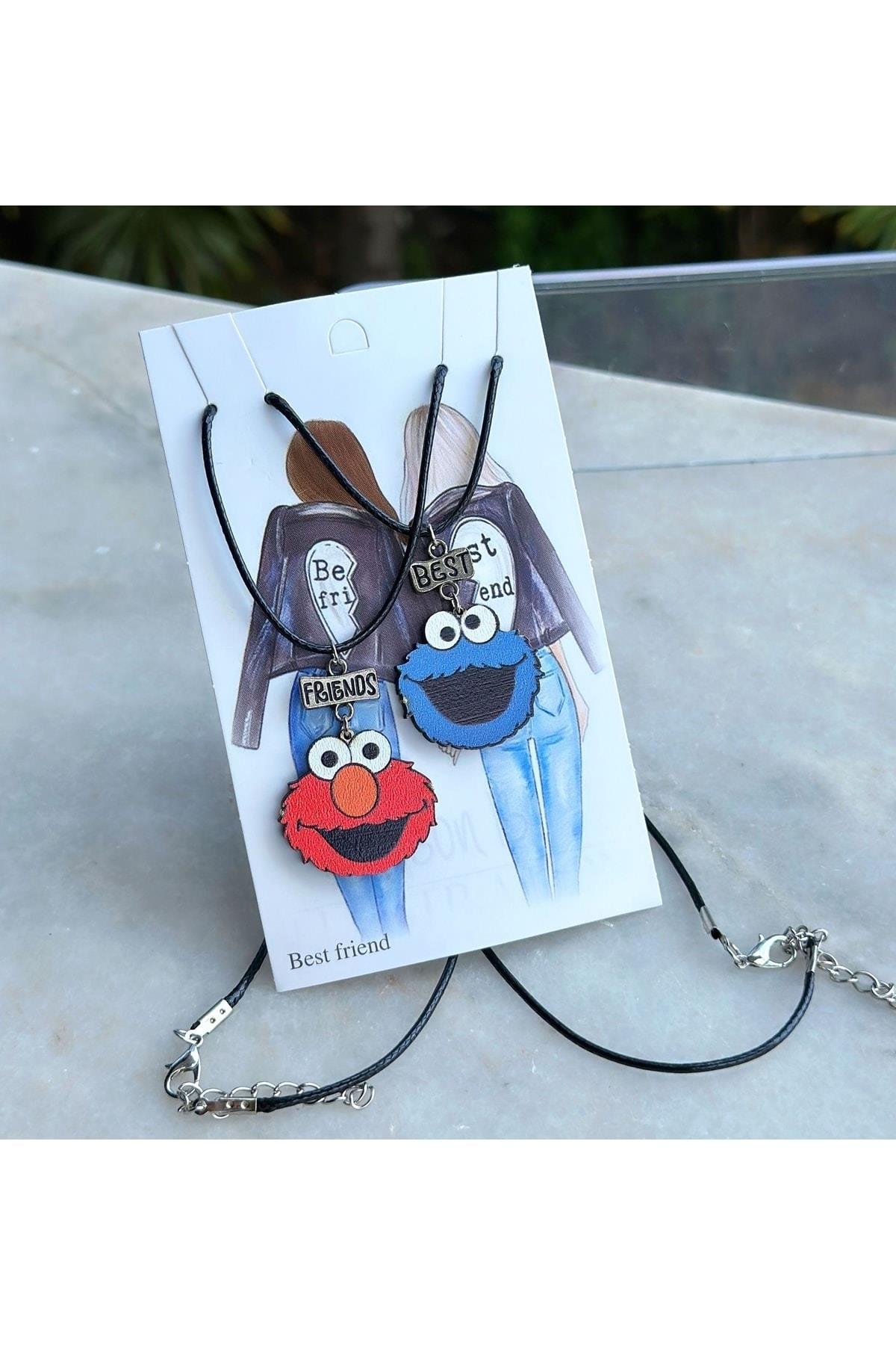 Yeni trend 2li kolye seti susam sokağı kurabiye canavarı kız erkek best friend arkadaşlık kolyesi