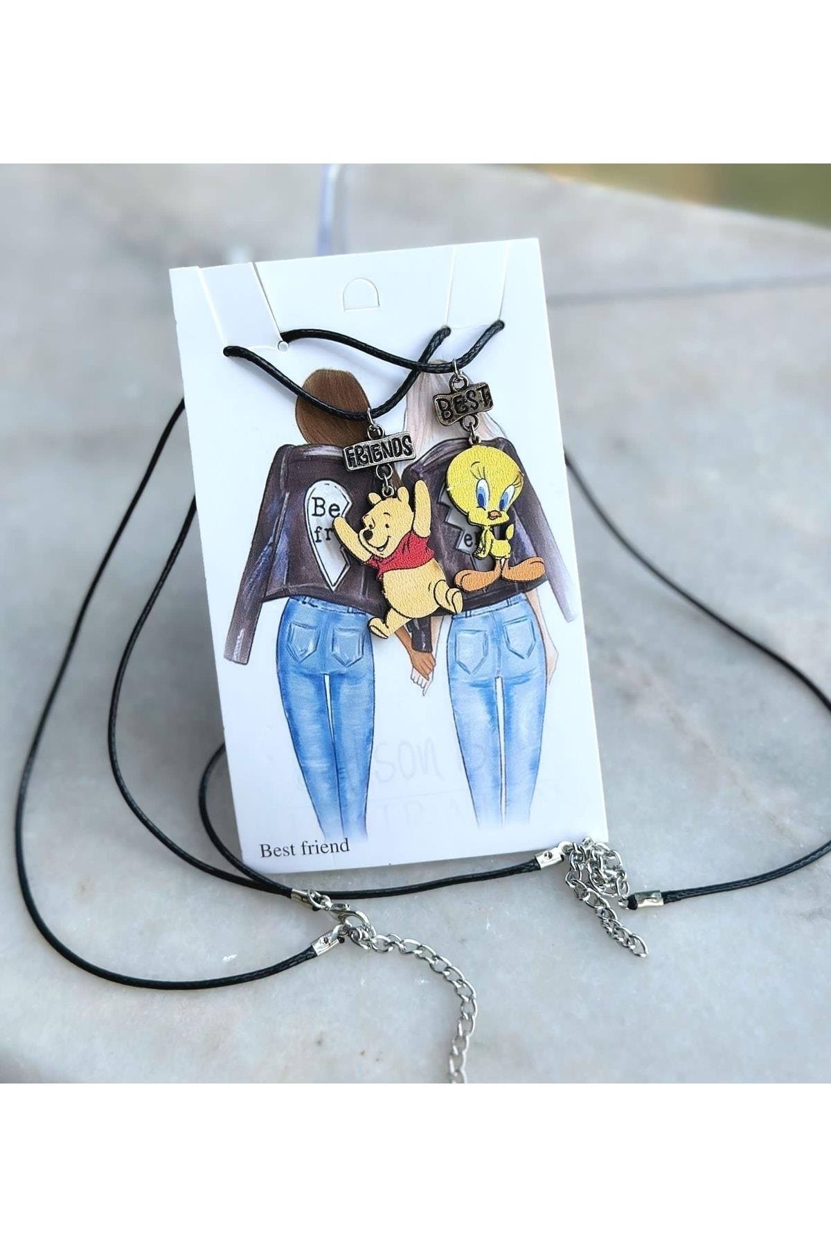 Yeni trend 2li kolye seti winnie Ayıcık civciv tweety kız erkek best friend arkadaşlık kolyesi