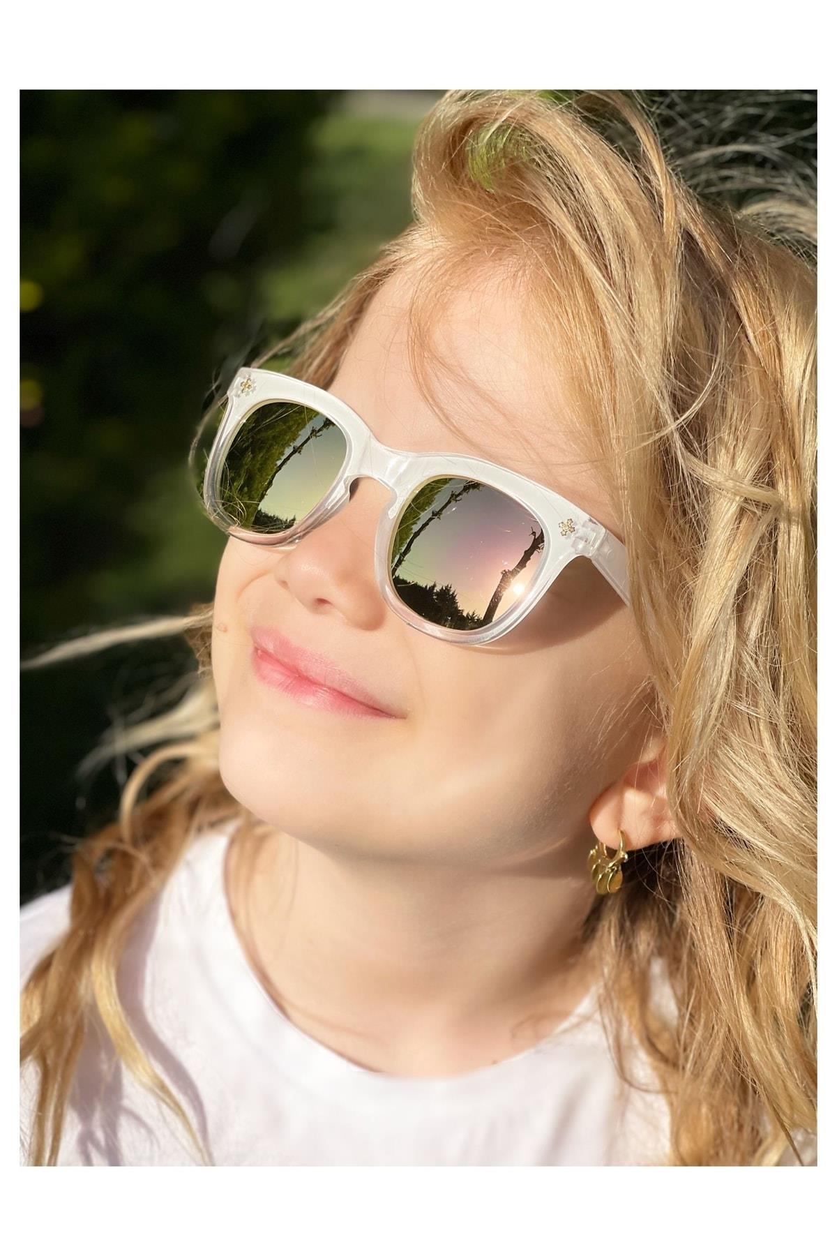 Yeni Trend Moda Şeffaf Beyaz Gold Ayna Camlı Ray Ban Tarz Erkek Kız Unisex Çocuk Uv400 Güneş Gözlüğü