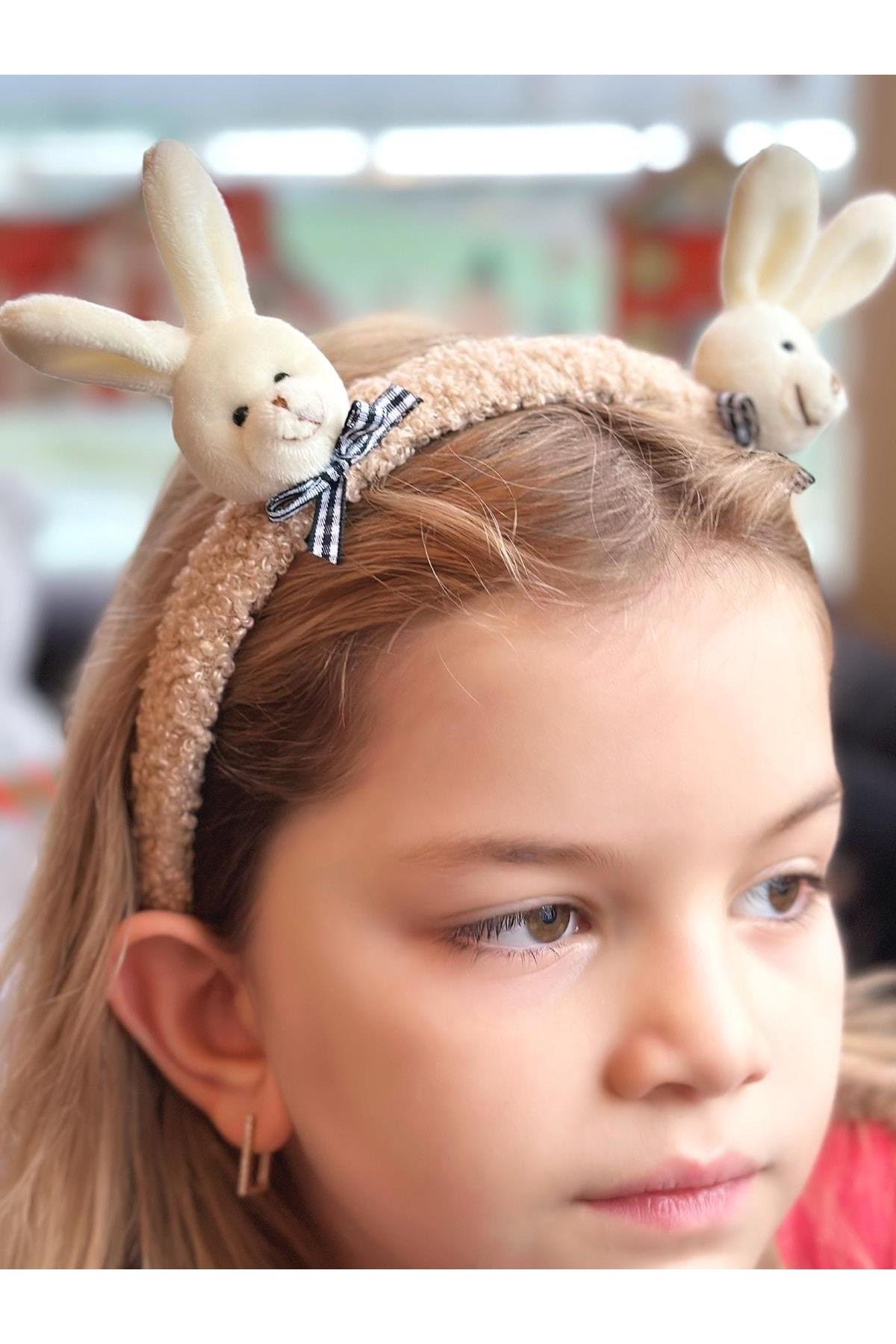 Yeni Trend Moda Sevimli 3d Boyutlu Peluş Pofuduk Taç Oyuncak Tavşanlı Çocuk Kadın Tacı Kahverengi