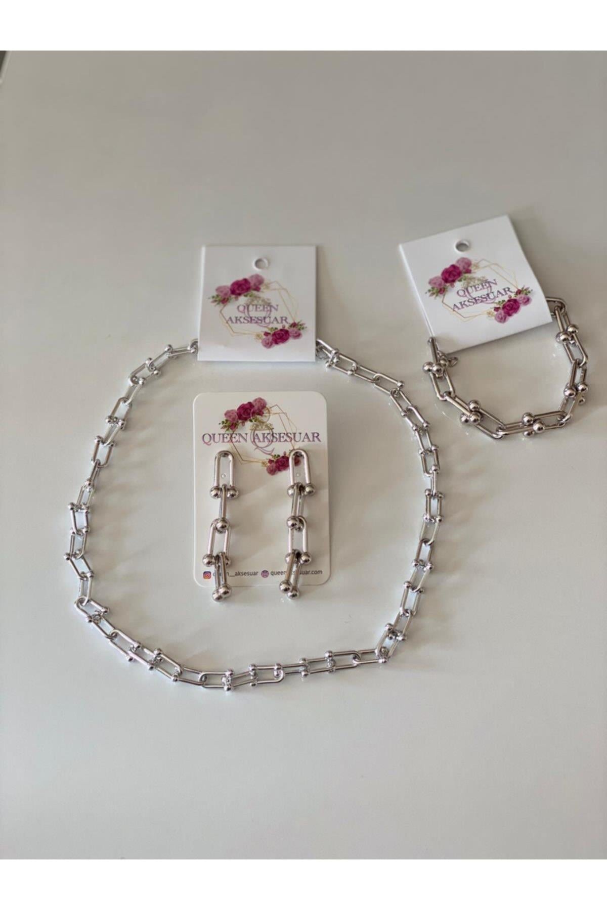 Yeni Trend Moda Tiffany Model Zincir Bileklik Kolye Küpe Kararmaz Set