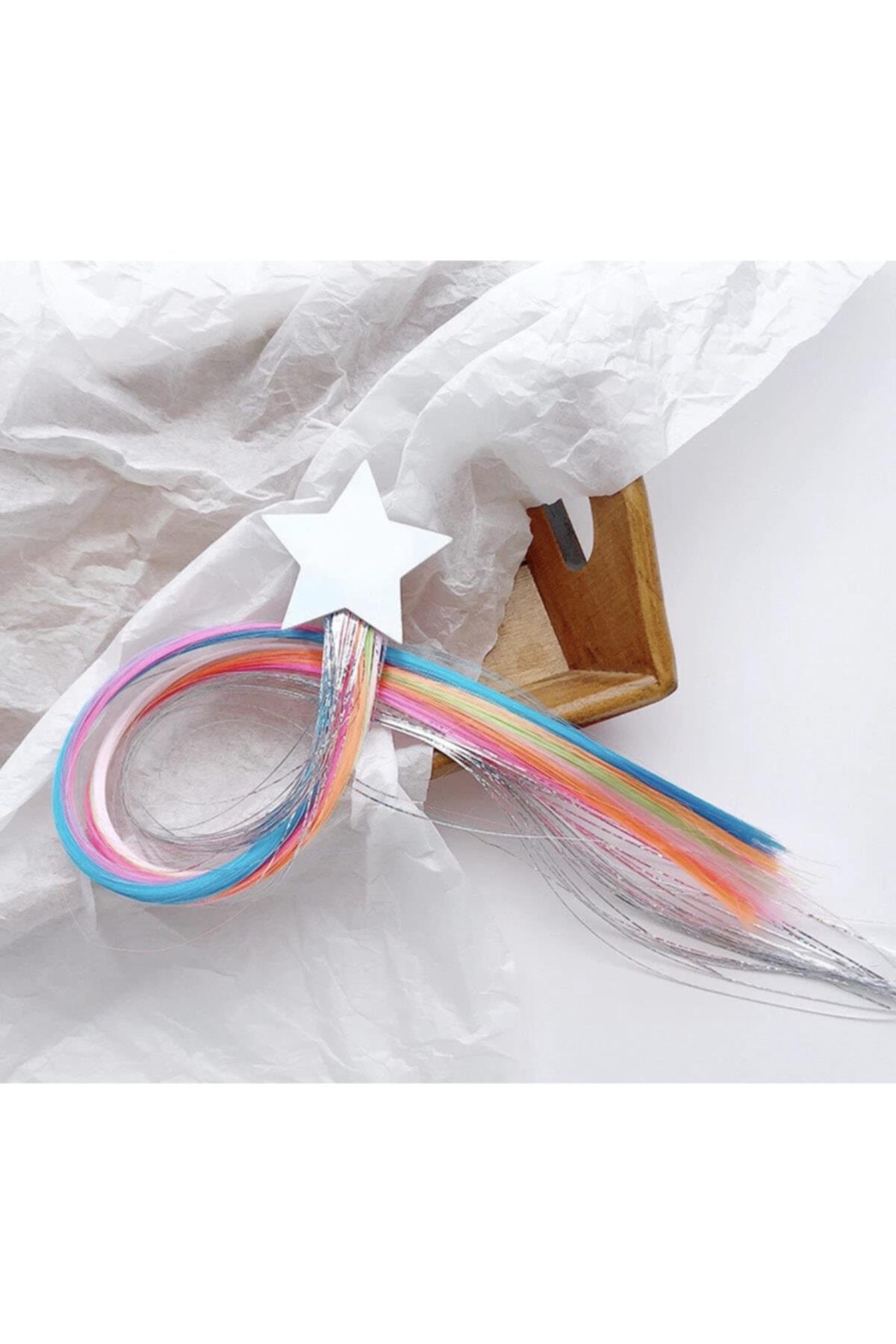 Yeni Trend Simli Renkli Yıldız Unicorn Çocuk Takma Saç Aksesuar Brezilya Örgü