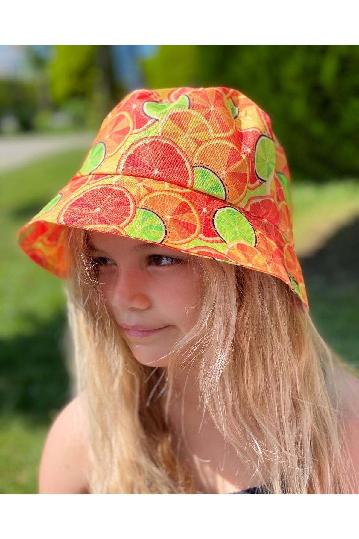 Yeni Trend Yaz Modası Portakal Limon Desenli Bucket Baget Şapka Yetişkin Kadın Büyük Çocuk Şapkası