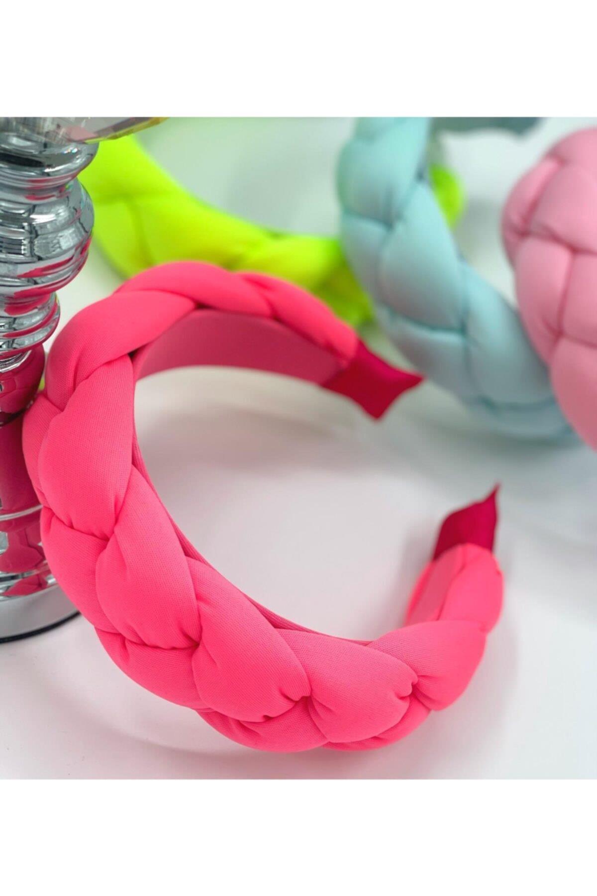 Yeni Yaz Modası Neon Pembe Geniş Örgü Taç Kadın Çocuk Tacı