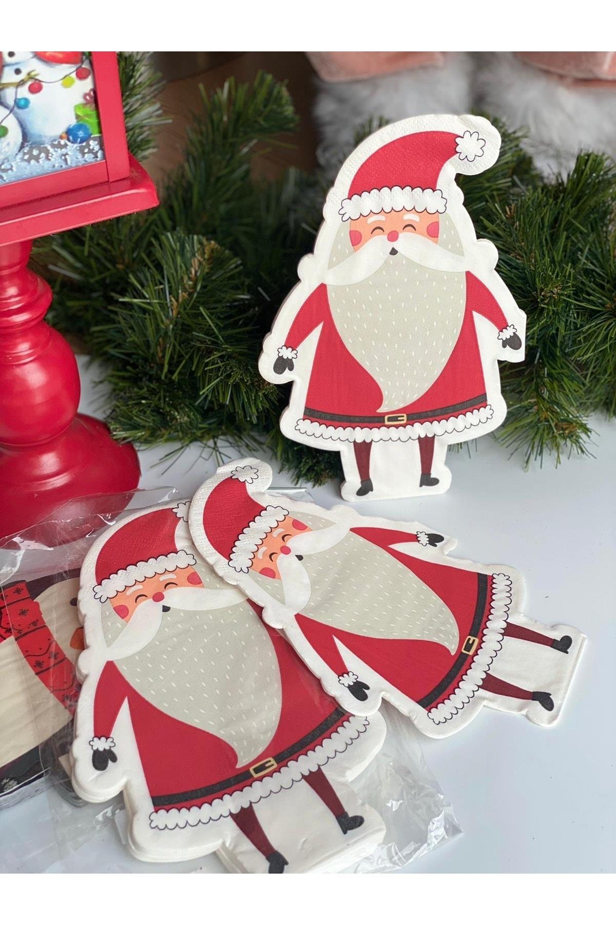 Yeni Yıl Ithal Lüks Kalın Noel Baba Desenli Peçete Seti Dekoratif Dekorasyon Yılbaşı Sofra Sunum