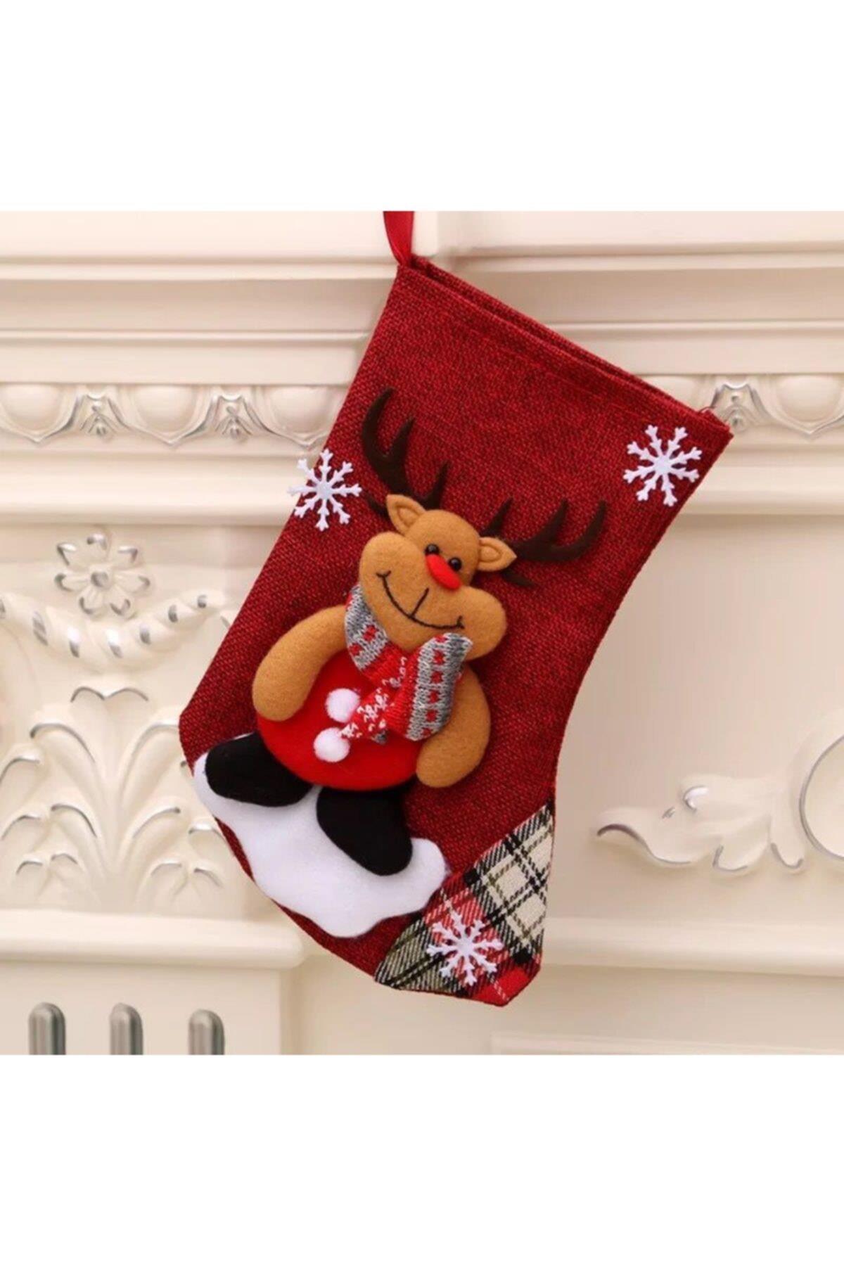 Yeni Yıl Noel Yılbaşı Hediye Çanta Kese Çorap Dekorasyon Çam Süs Özel Tasarım Geyik
