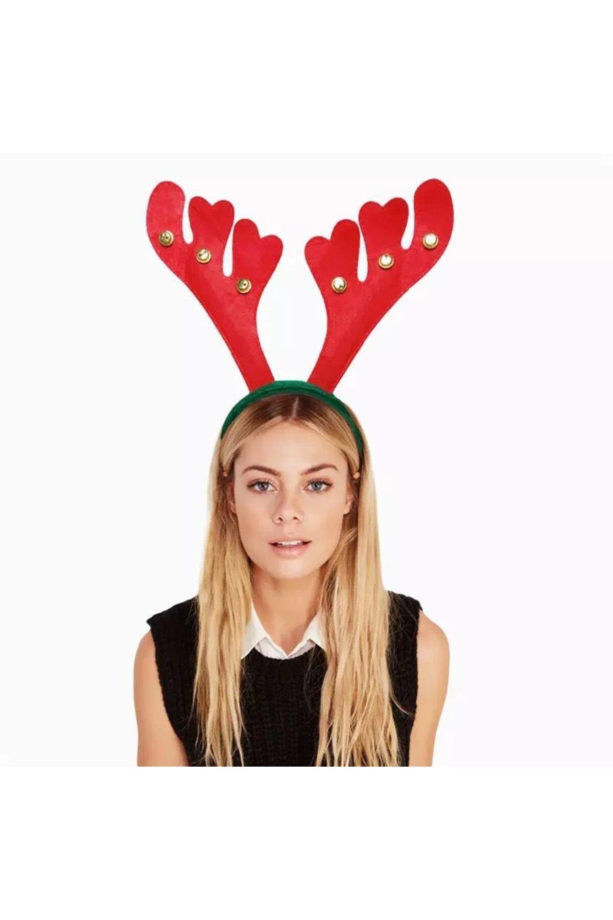 Yeni Yıl Yılbaşı Büyük Zilli Noel Baba Geyik Boynuzlu Taç Yetişkin Çocuk