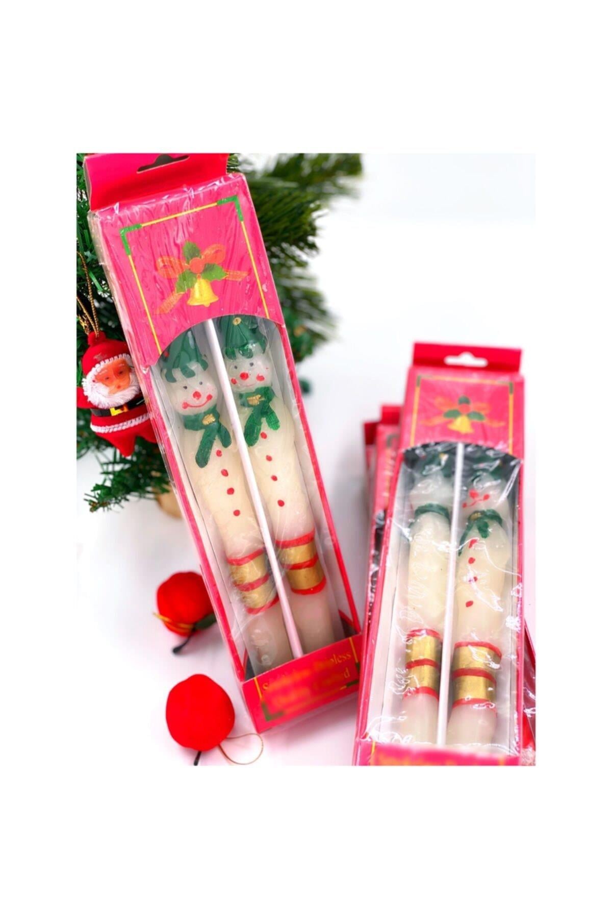 Yeni Yıl Yılbaşı Christmas Masa Sofra Dekorasyon Süsü Noel Kardan Adam 2li Mum Seti