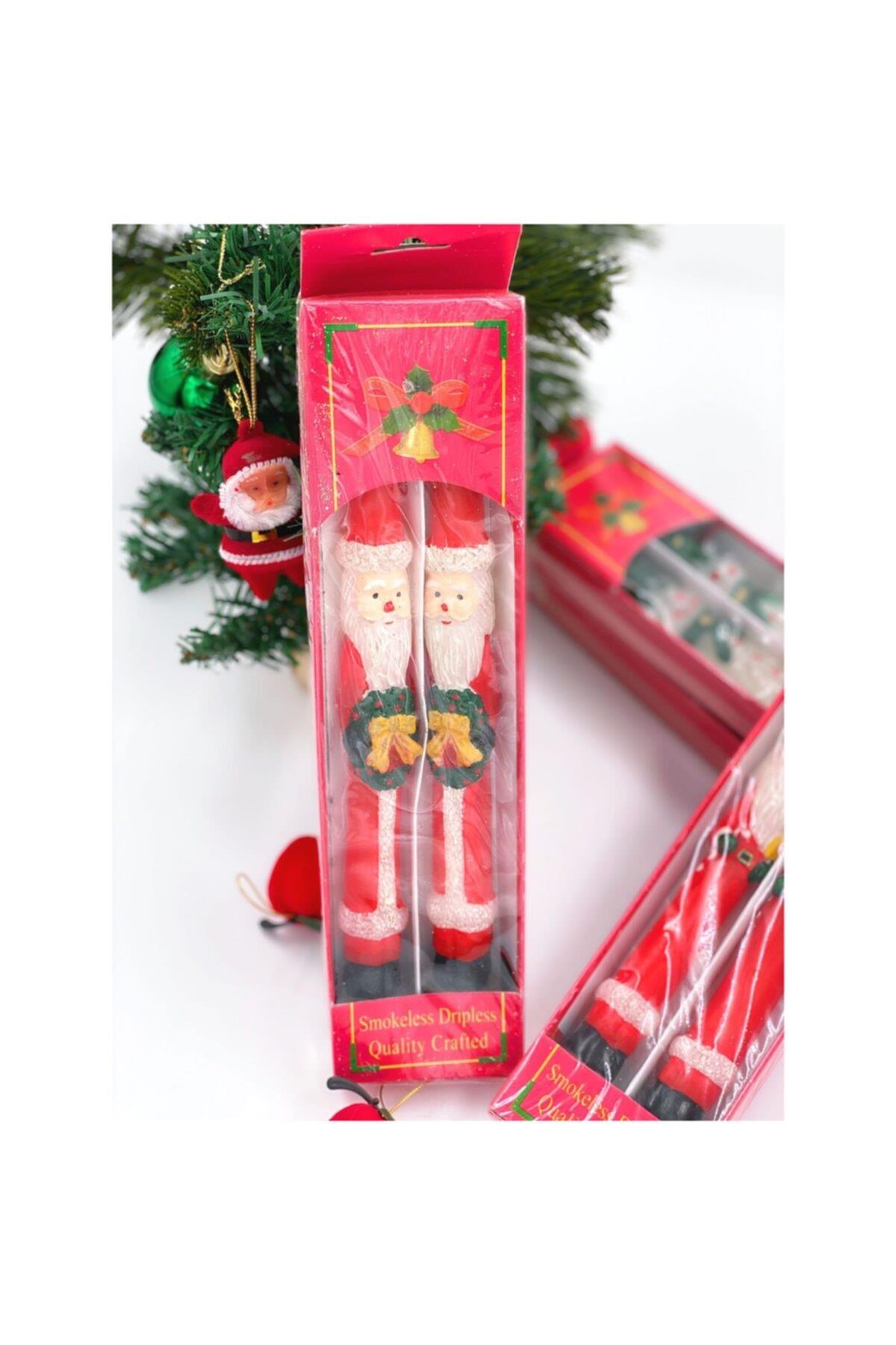 Yeni Yıl Yılbaşı Christmas Masa Sofra Dekorasyon Süsü Noel Baba 2li Mum Seti Kırmızı