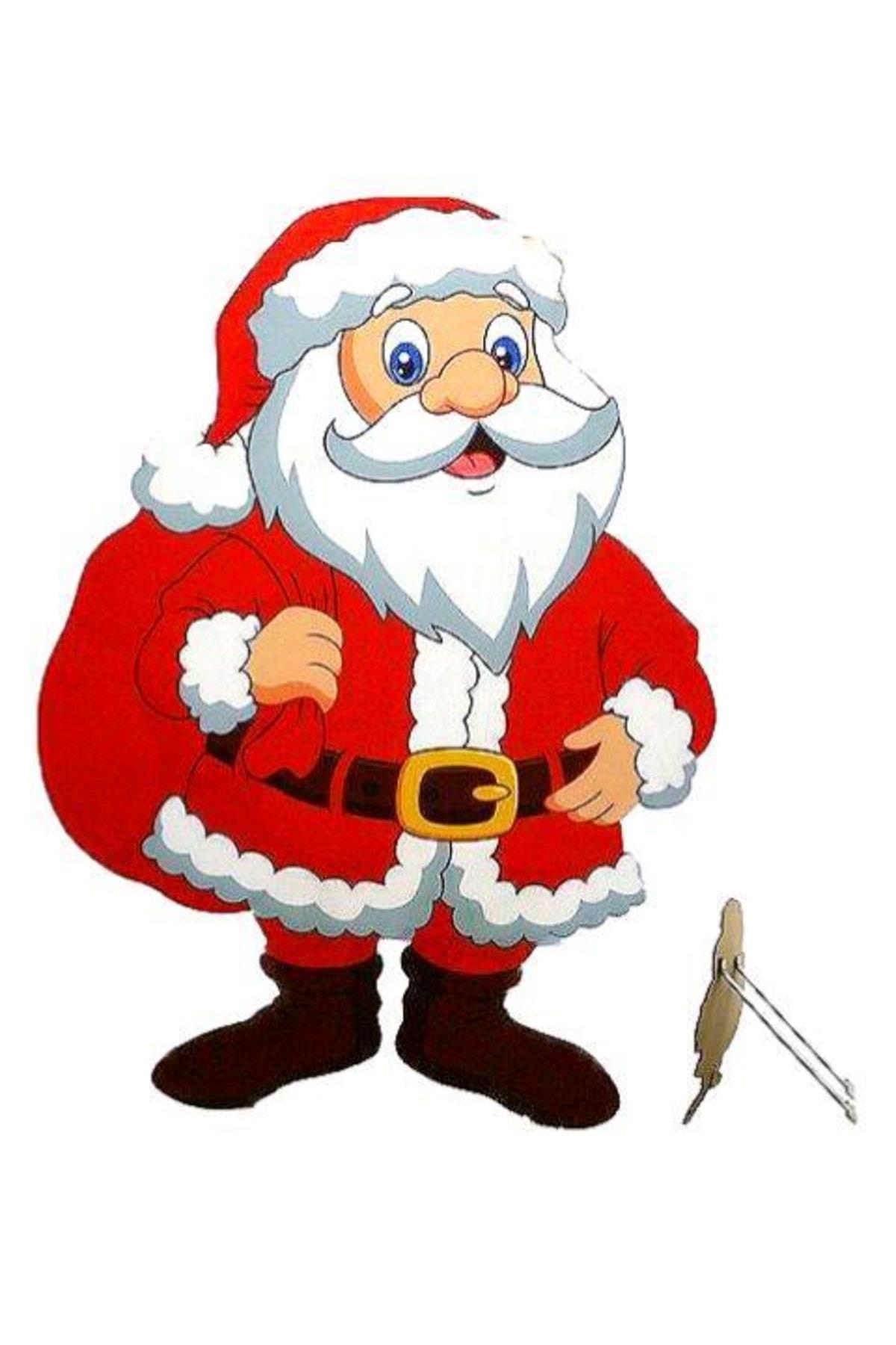 Yeni Yıl Yılbaşı Dev 90cm Ahşap Ayaklı Stand Dekorasyon Süs Noel Baba Iç Dış Mekan Kapı Süsü