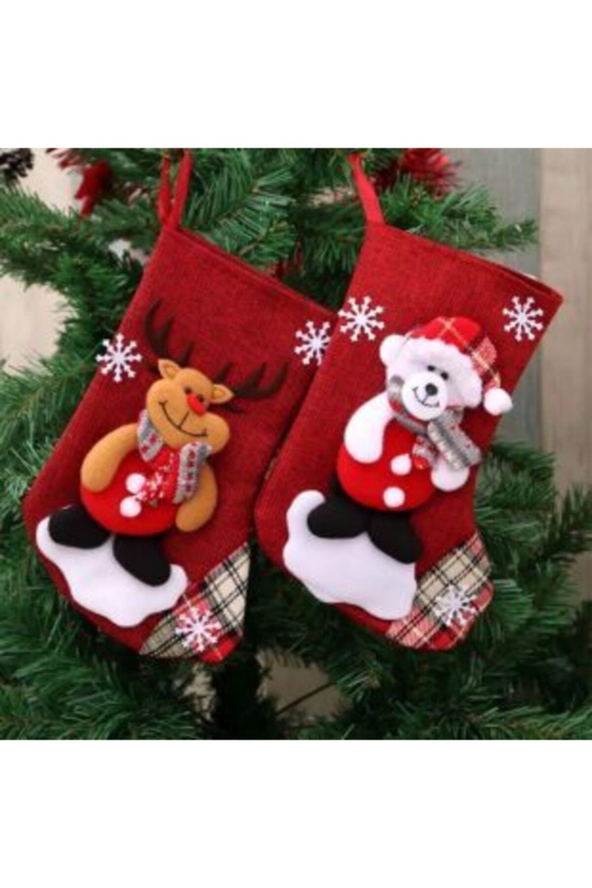 Yeni Yıl Yılbaşı Koleksiyonluk Dekorasyon Büyük Peluş Kutup Ayısı Çam Ağacı Süsü Çorap Kese Santa