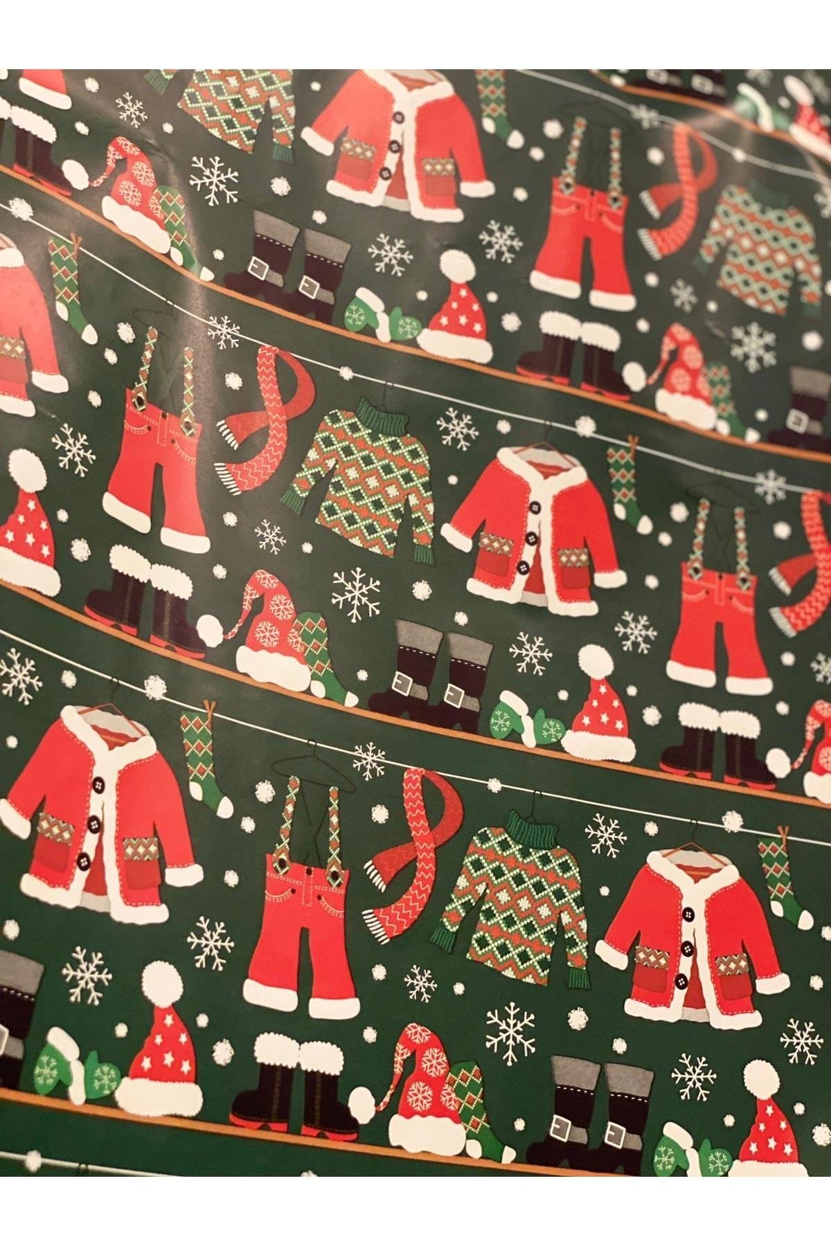 Yeni Yıl Yılbaşı Lüks Ithal Noel Baba Kar Tanesi Desenli Jelatin Hediye Paketi Ambalaj Kağıdı