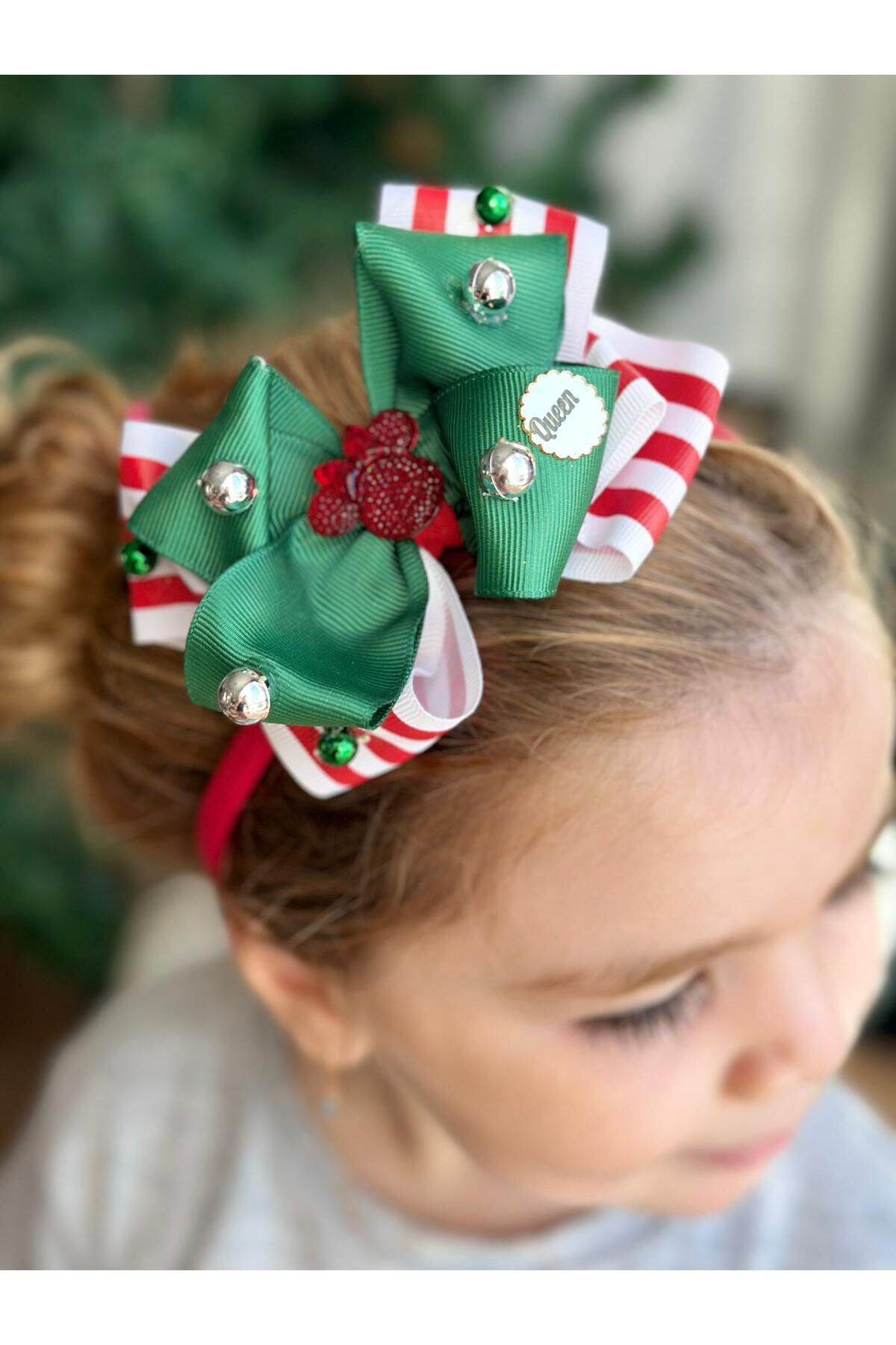 Yeni yıl yılbaşı lüks özel tasarım minnie mouse inci taşlı çocuk bebek saç bandı lastikli bant