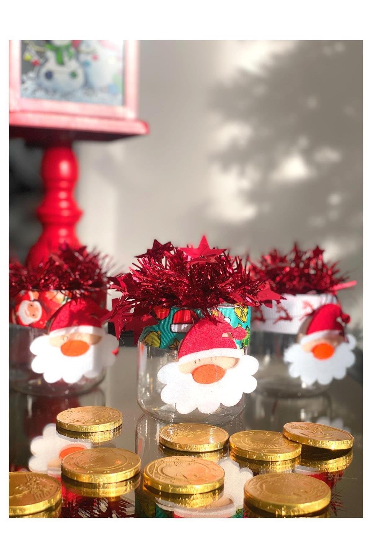 Yeni Yıl Yılbaşı Lüks Süslü Hediyelik Şeker Sunum Kutusu Dekorasyon Şekerlik Noel Baba Tek Adet
