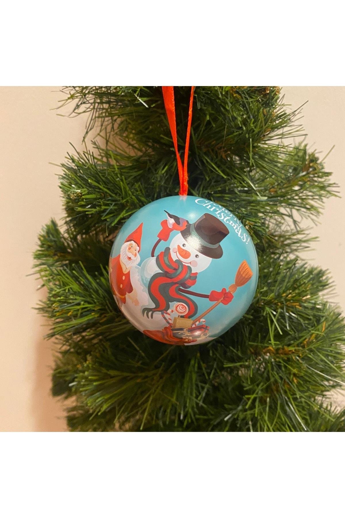Yeni Yıl Yılbaşı Metal Kutu Çam Ağacı Süsü Topu Sürpriz Hediye Kutusu Noel Baba Kardan Adam Desenli