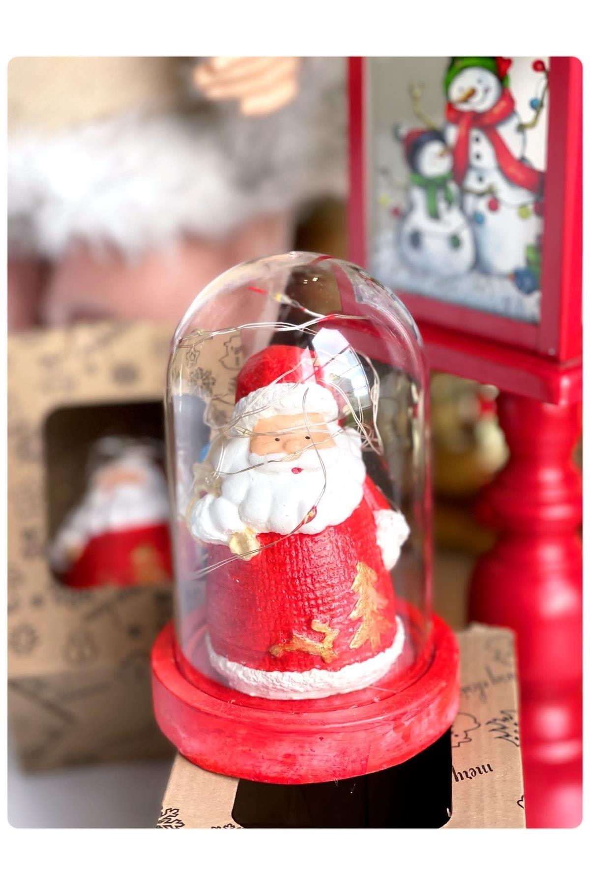 Yeni Yıl Yılbaşı Özel Hediyelik Eşya Kutulu Sevimli Noel Baba Işıklı Küre Fanus Biblo