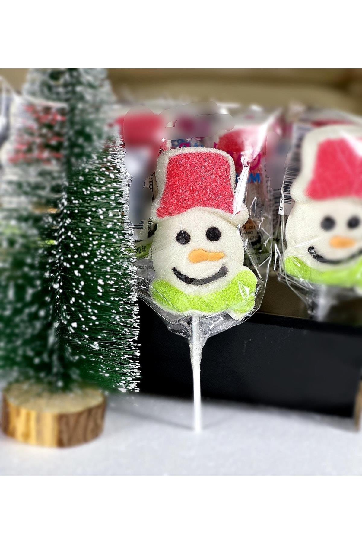 Yeni Yıl Yılbaşı Özel Kardan Adam Marshmallow Çubuklu Yumuşak Lokum Şeker Marşmelov Kardanadam