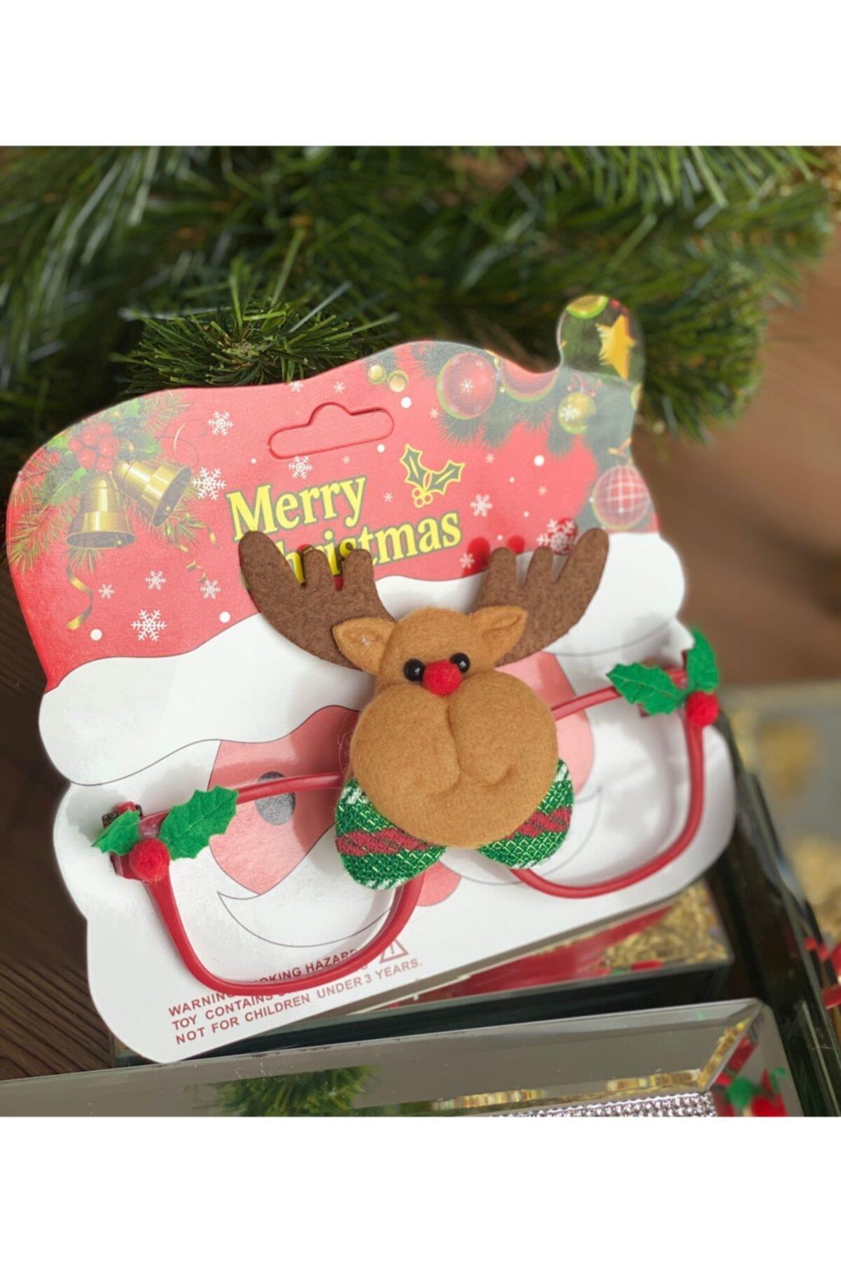 Yeni Yıl Yılbaşı Özel Lüks Geyikli Süslü Gözlük Noel Gözlüğü