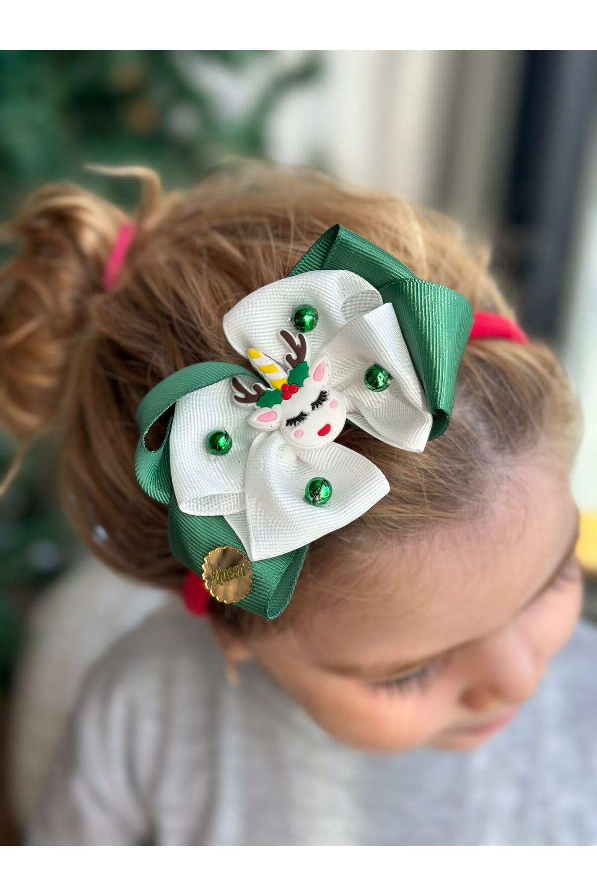 Yeni yıl yılbaşı özel tasarım noel geyiği geyikli süslü incili çocuk bebek saç bandı lastikli taç