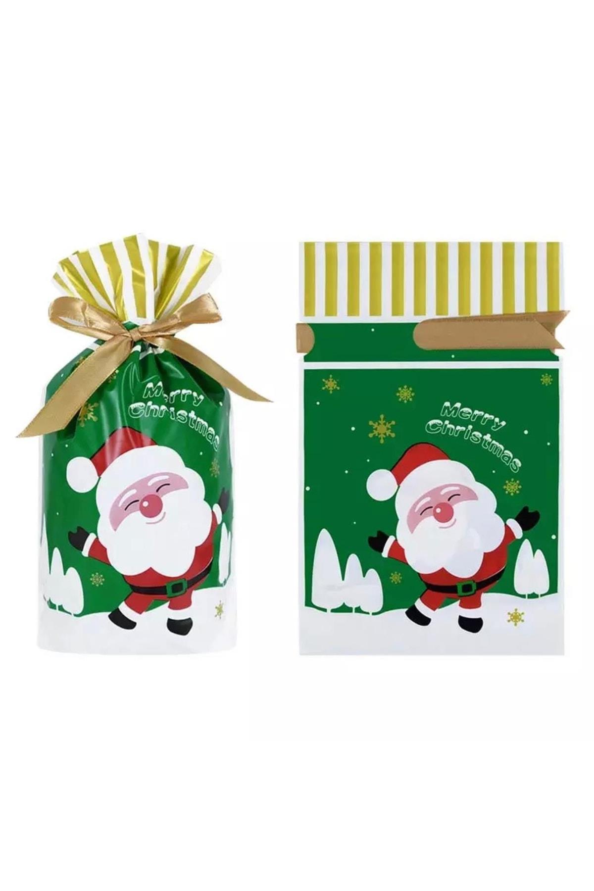 Yeni Yıl Yılbaşı Temalı 1 Adet Yeşil Noel Baba Desenli Ambalaj Paket Hediye Kutusu Kurabiye Paketi