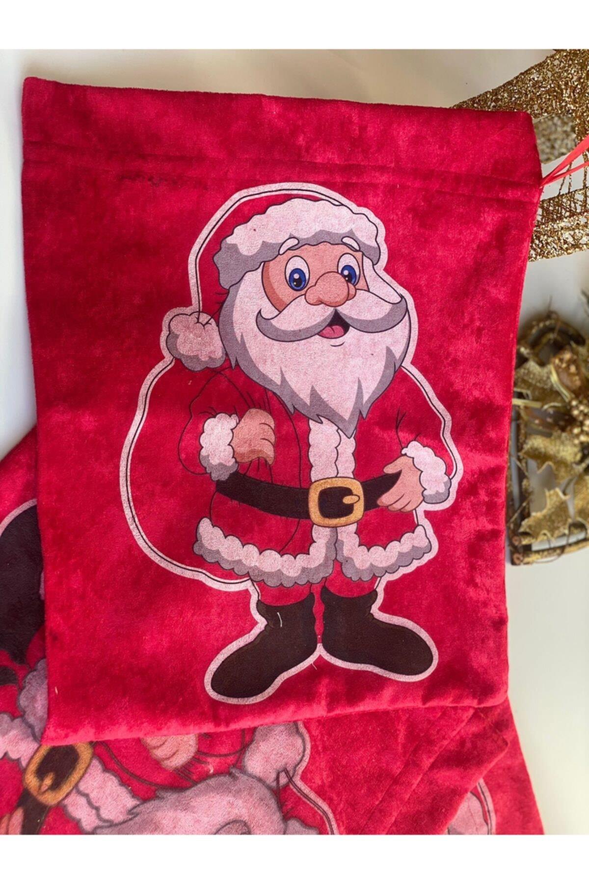 Yeniyıl Yılbaşı Dev Boy Kadife Büzgülü Kese Hediye Paketi Çanta Noel Baba Dekorasyon 40cm