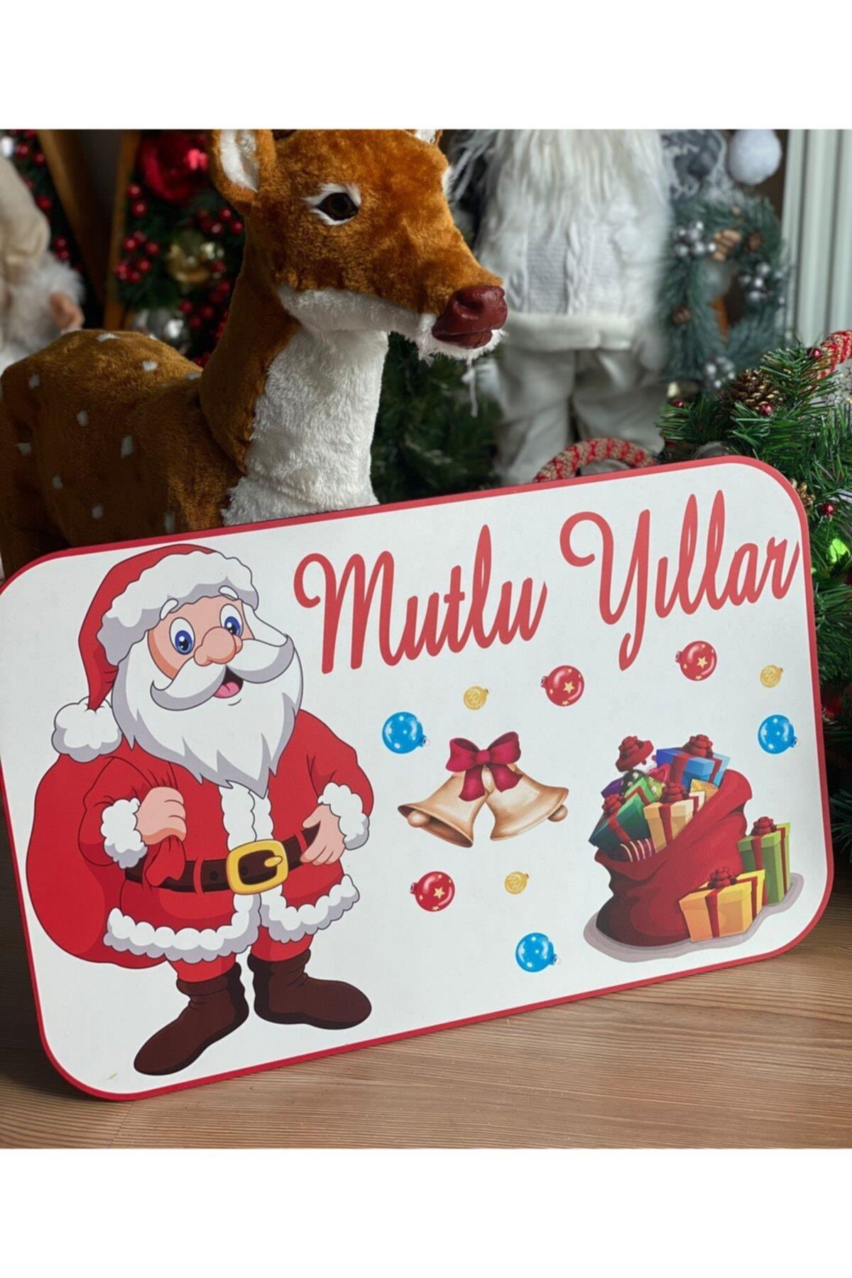 Yeniyıl Yılbaşı Özel Christmas Ahşap Lazer Kesim Büyük Mutlu Yıllar Duvar Süsü Pano Noel