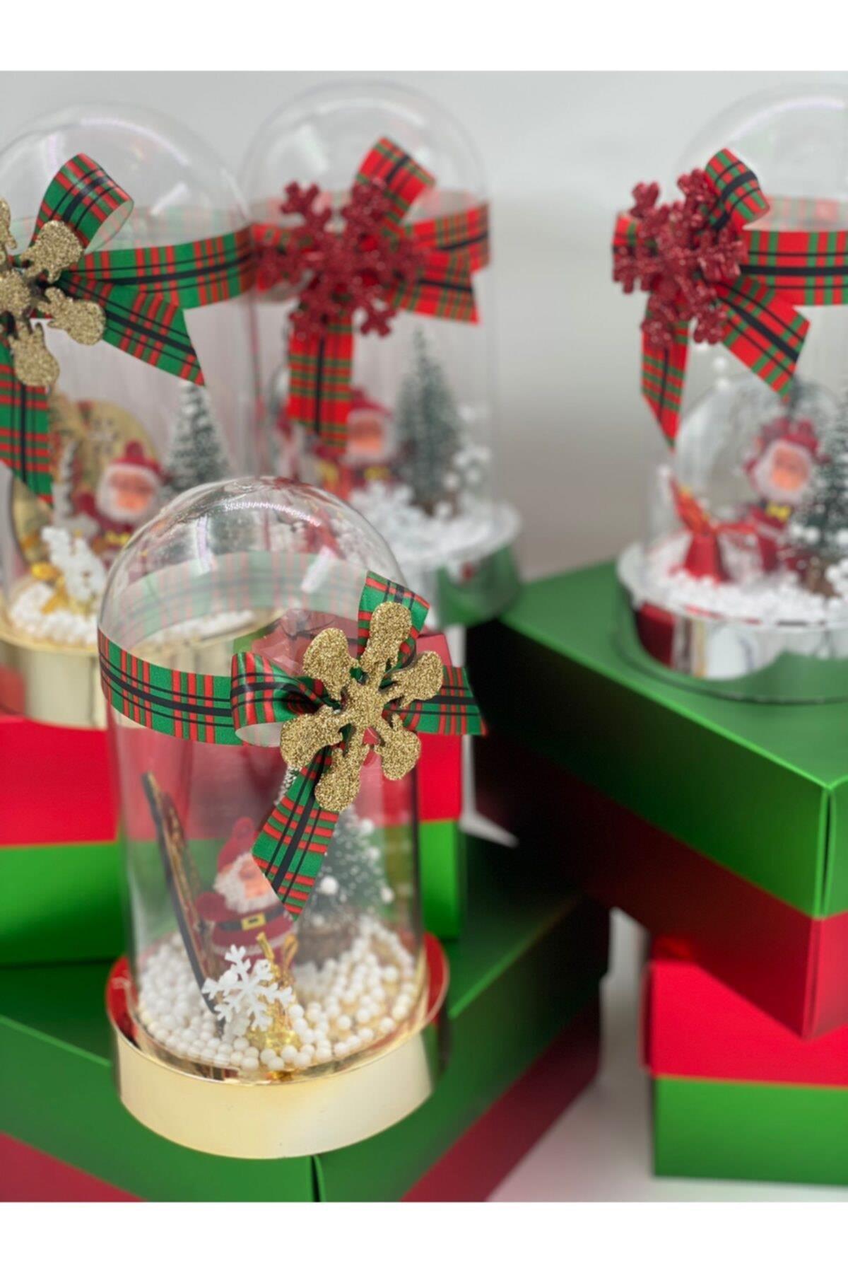 Yılbaşı Christmas Lüks Noel Baba Kar Küresi Çam Ağaç Geyik Dekorasyon Hediyelik Gold Altın