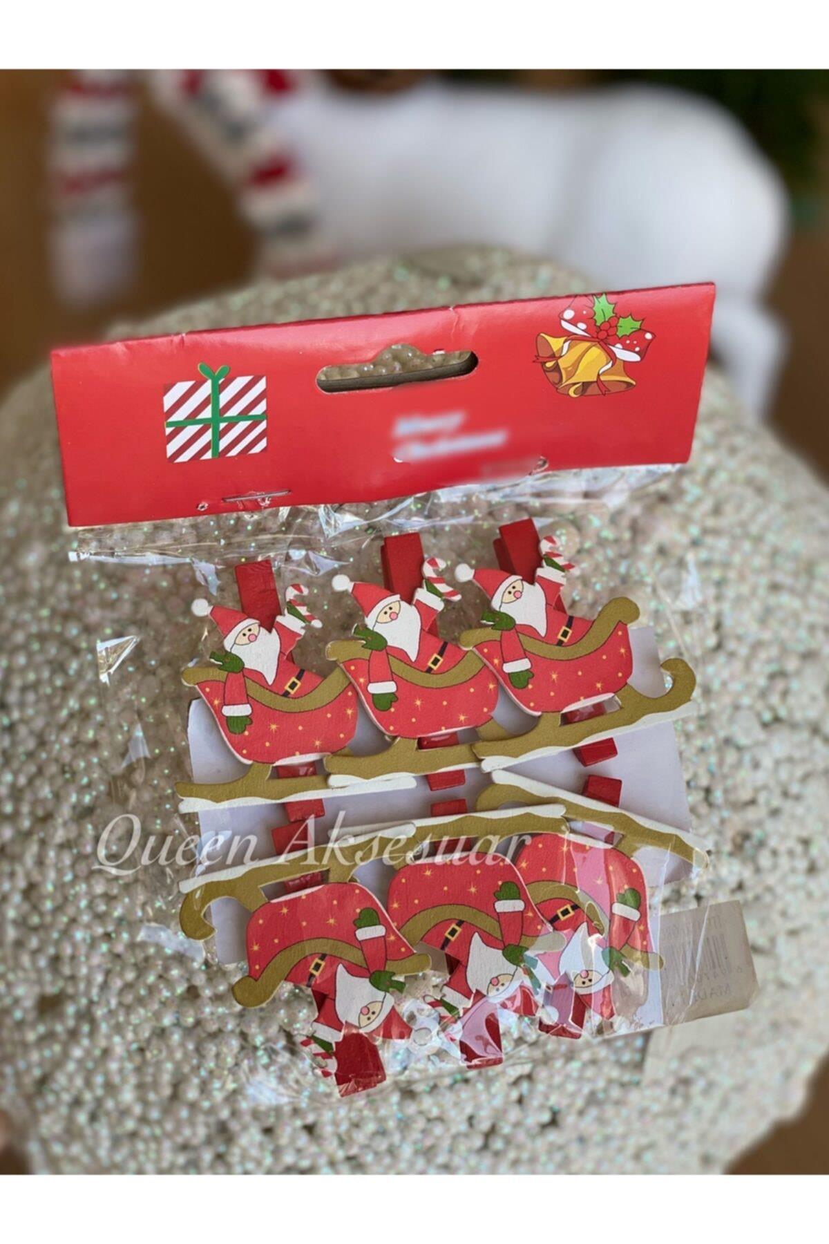 Yılbaşı Özel Sofra Hediye Paketi Süs Dekorasyon Kızak Noel Baba 6lı Mandal Seti Christmas