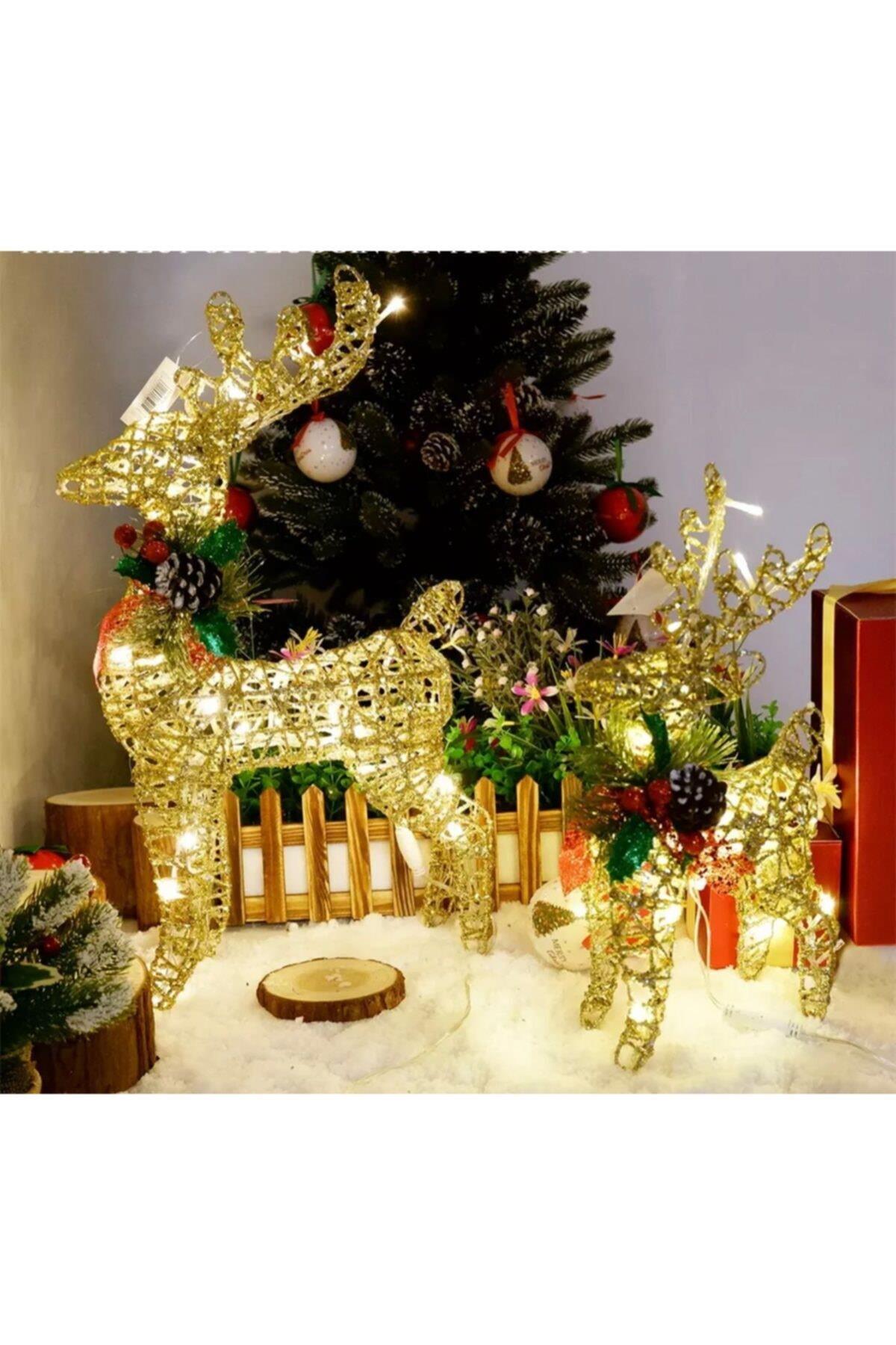 Yılbaşı Yeni Yıl Lüks Tasarım Simli Parlak Noel Baba Geyiği Geyik Dekorasyon Süs 60cm