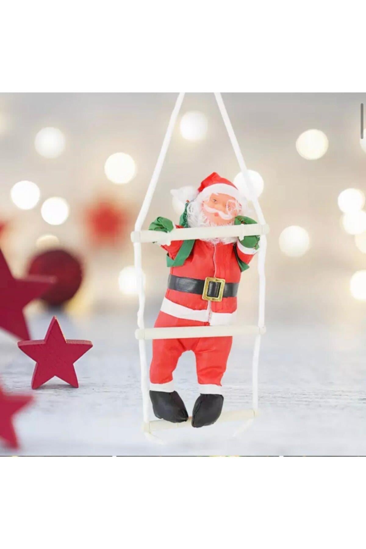 Yılbaşı Yeni Yıl Özel Merdiven Tırmanan Noel Baba Çam Ağacı Süsü