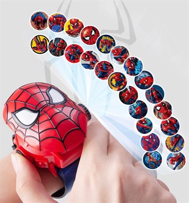 Projeksiyon Işıklı Resimli Spider Man Dijital Erkek Çocuk Saat Hediyelik  Kutulu
