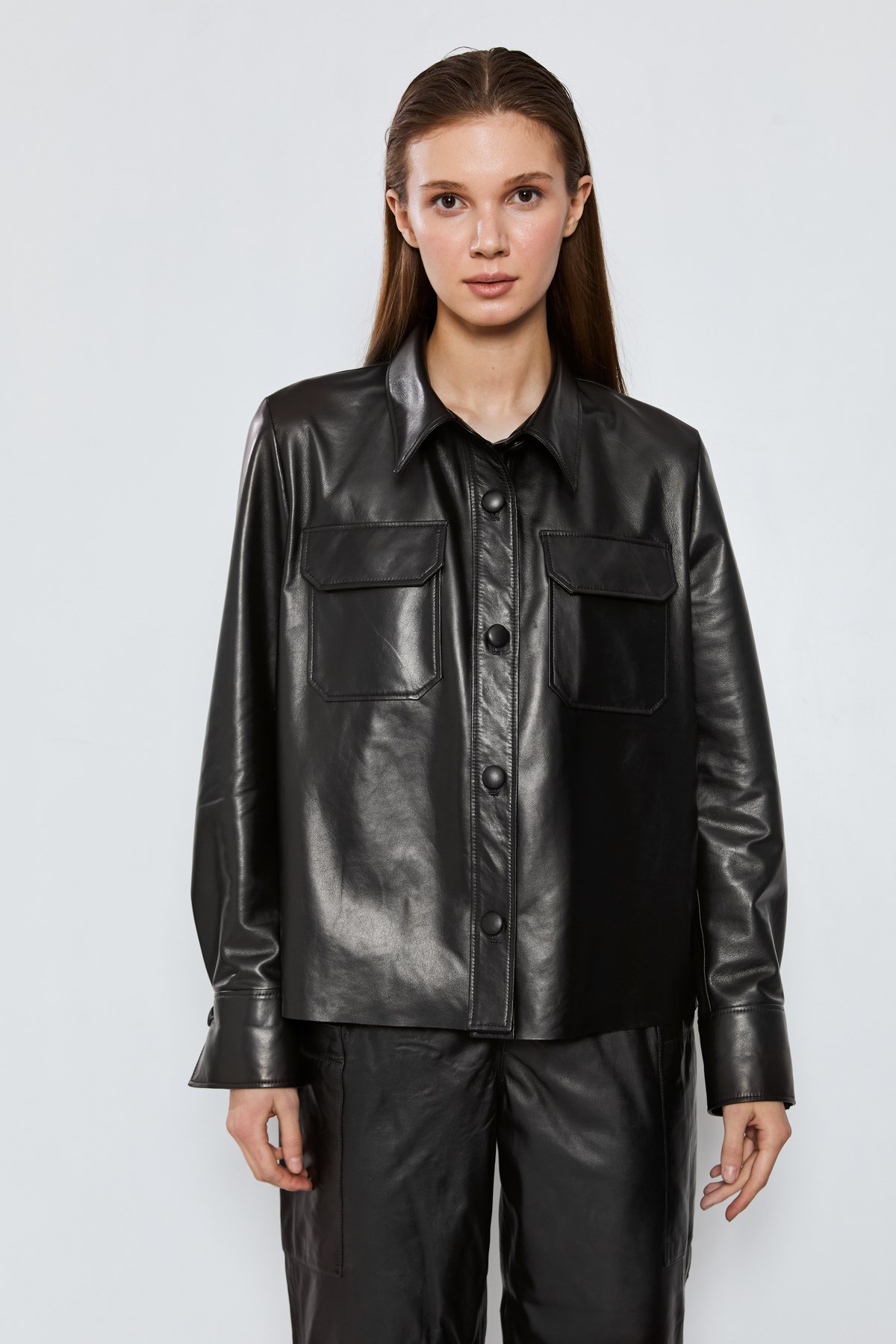Zara Faux Leather Shirt With Pockets