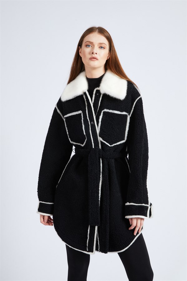 Black Collar Fur Coat