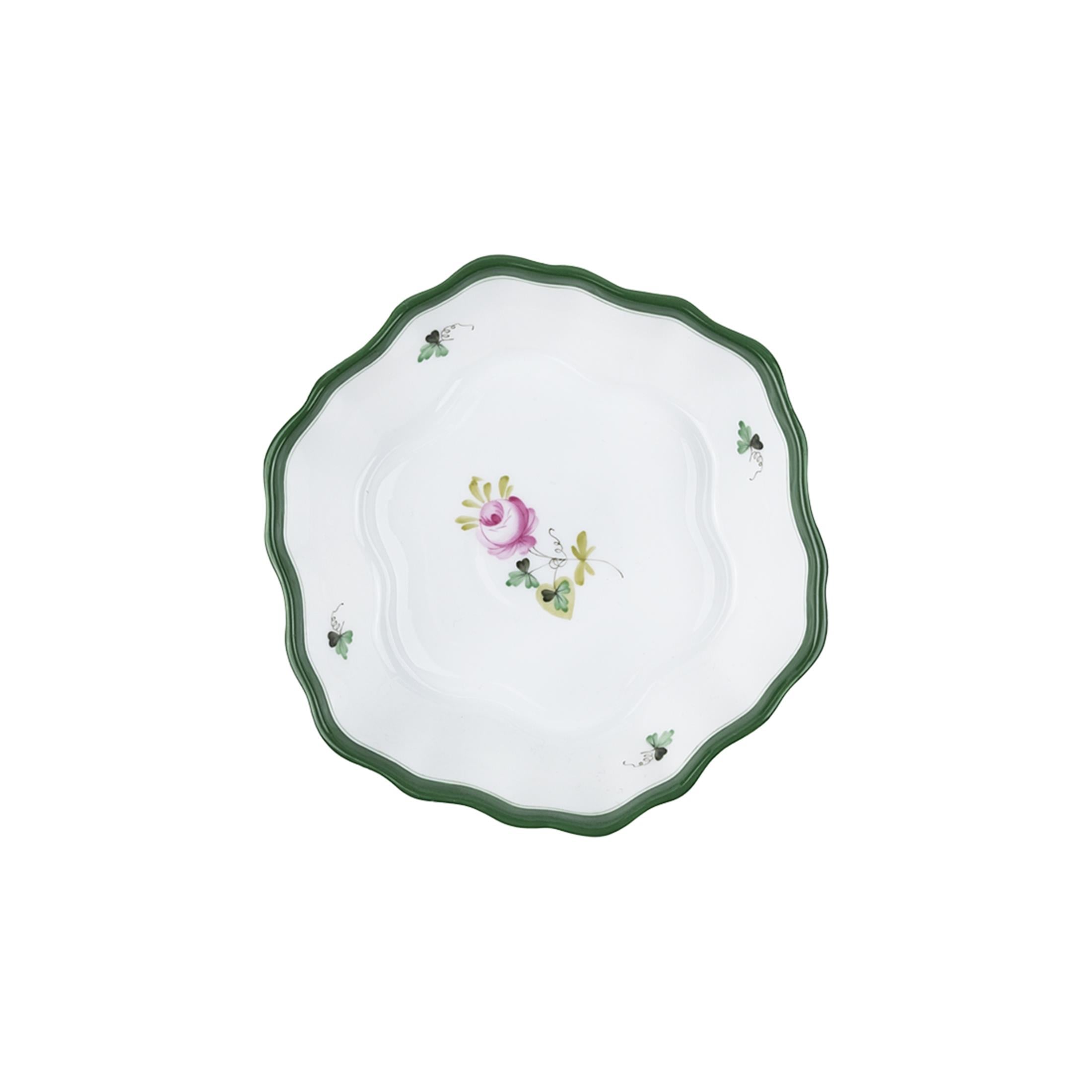 HEREND Flower Serving Holder Small 12,5cm Vienna Rose Green Striped Pink Rose